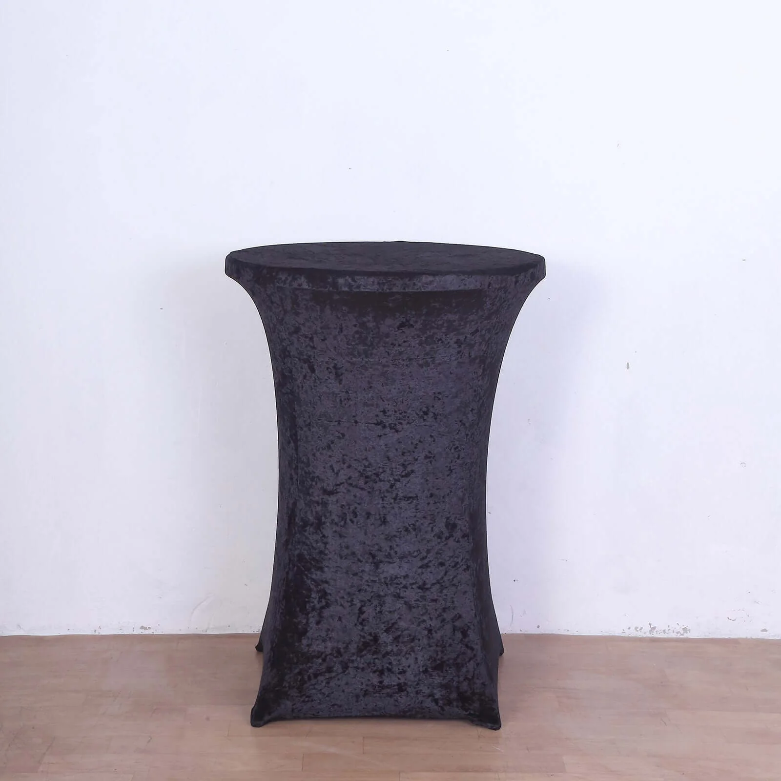Crushed Velvet Spandex Round Cocktail Table Cover 30" Black - Smooth Fitted Highboy Tablecloth for Receptions & Functions - Image 7