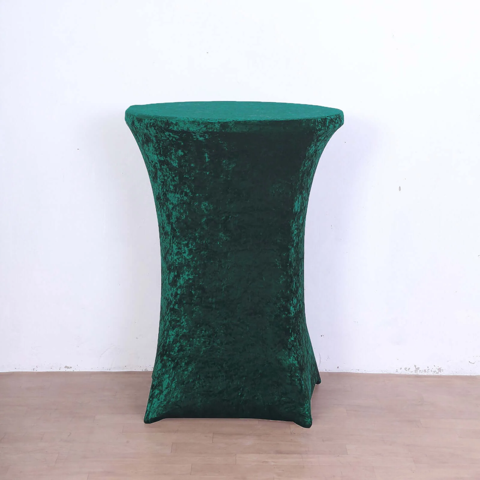 Crushed Velvet Spandex Round Cocktail Table Cover 30" Hunter Emerald Green - Smooth Fitted Highboy Tablecloth for Receptions & Functions - Image 7