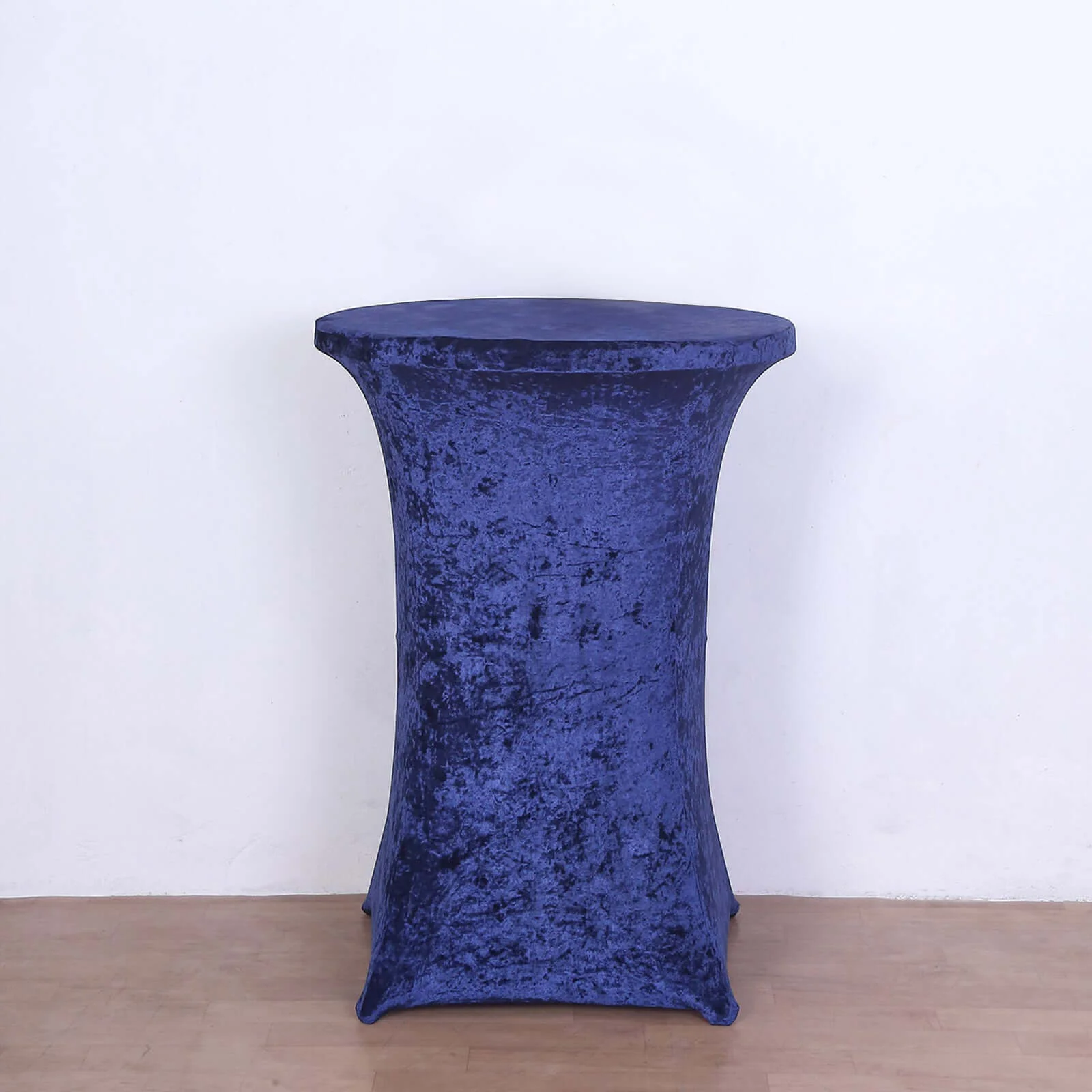 Crushed Velvet Spandex Round Cocktail Table Cover 30" Navy Blue - Smooth Fitted Highboy Tablecloth for Receptions & Functions