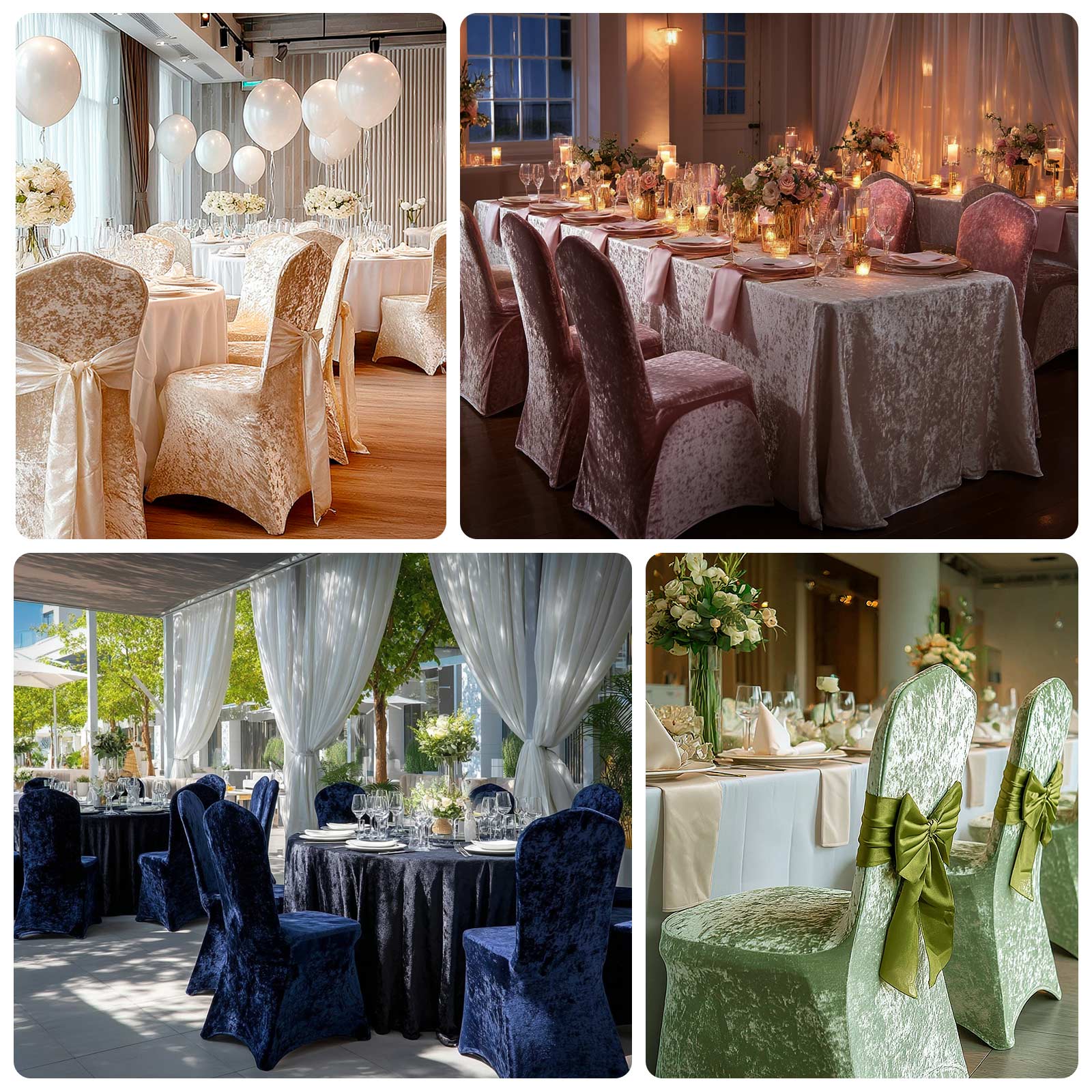 Crushed Velvet Spandex Stretch Banquet Chair Cover 190GSM Champagne - Fitted with Foot Pockets - Image 5