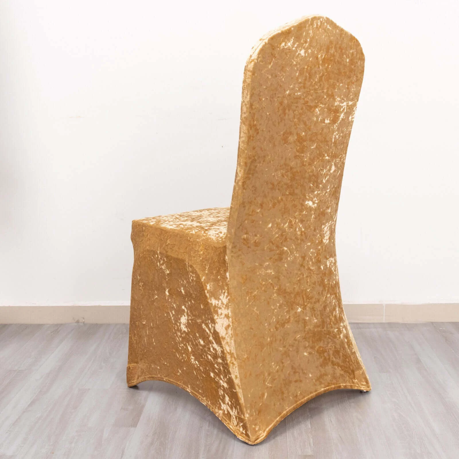 Crushed Velvet Spandex Stretch Banquet Chair Cover 190GSM Champagne - Fitted with Foot Pockets - Image 6