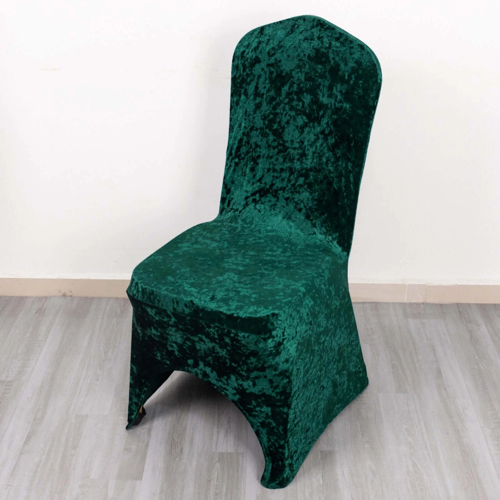 Crushed Velvet Spandex Stretch Banquet Chair Cover 190GSM Hunter Emerald Green - Fitted with Foot Pockets - Image 3