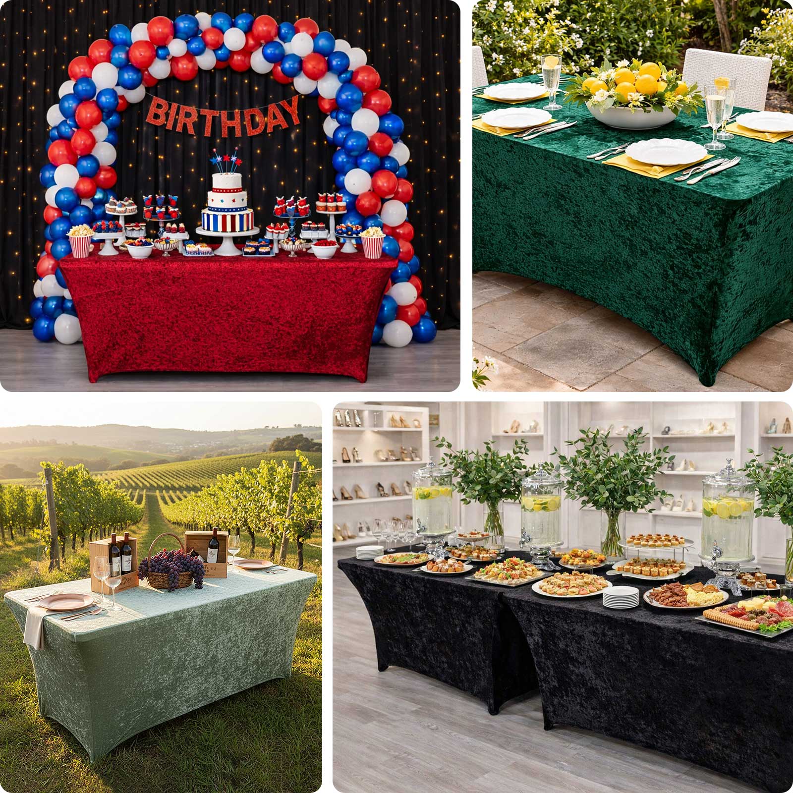 Crushed Velvet Stretch Rectangular Table Cover 6ft Hunter Emerald Green - Wrinkle-Free Tablecloth - Image 5