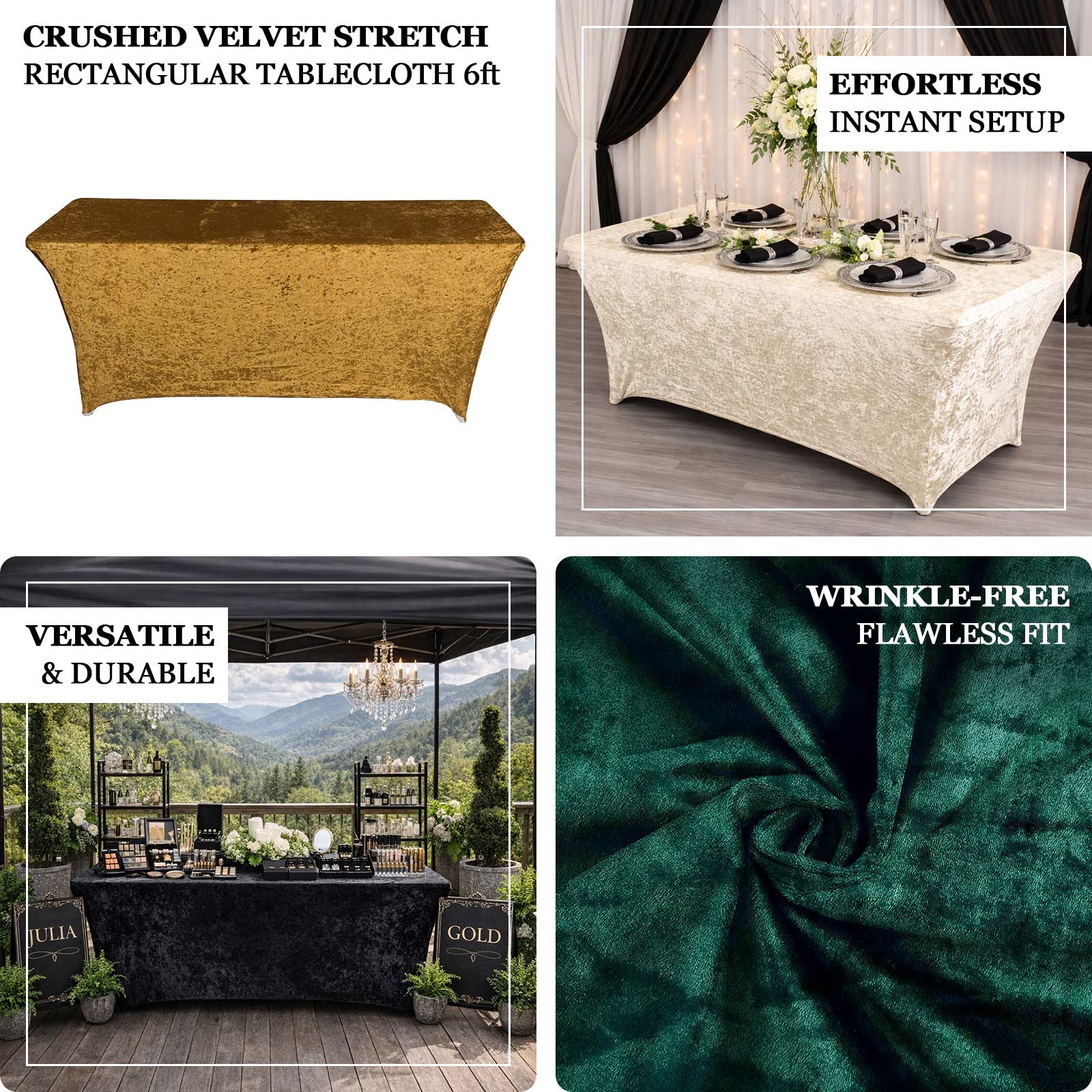 Crushed Velvet Stretch Rectangular Table Cover 6ft Red - Wrinkle-Free Tablecloth - Image 4