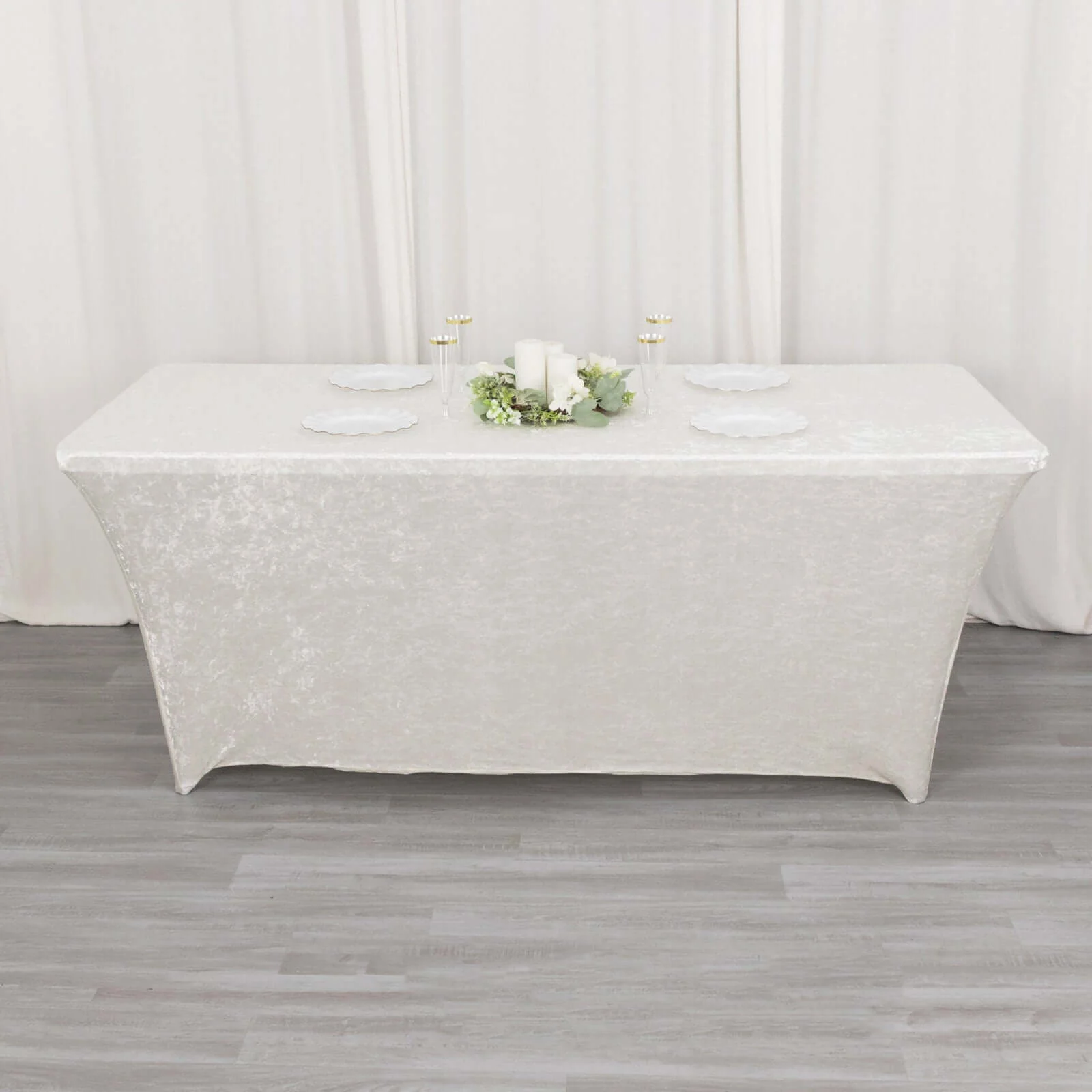Crushed Velvet Stretch Rectangular Table Cover 6ft White - Wrinkle-Free & Fitted Tablecloth - Image 10