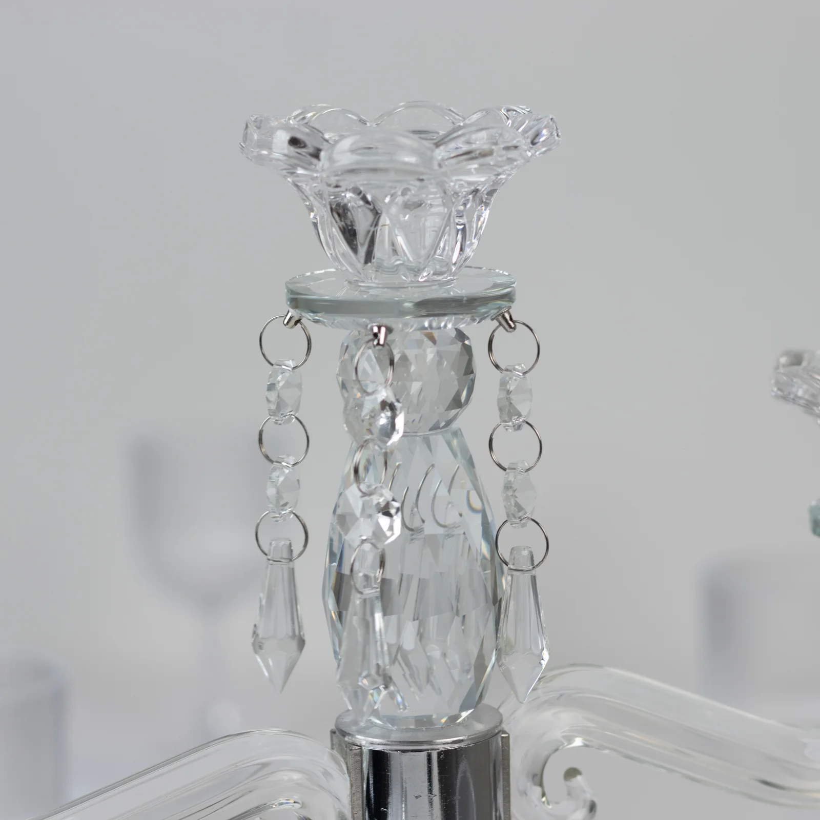 Crystal 3-Arm Candelabra Taper Candle Holder with Hanging Prisms & Round Mirror Base – Faceted Cut Glass Design - 14" Tall - Image 6