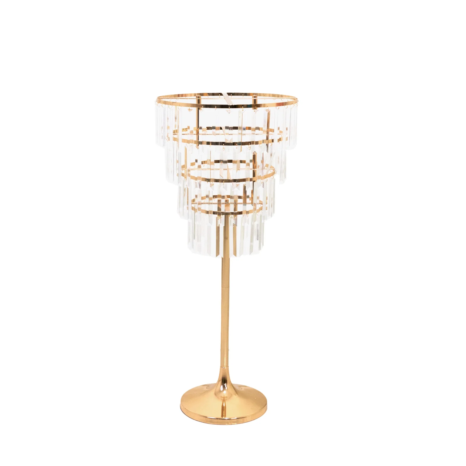 Crystal Pendant 4-Tier Table Centerpiece Chandelier – 38" Gold Metal Flower Stand with Round Frame & Base, Hanging Crystals - Image 2