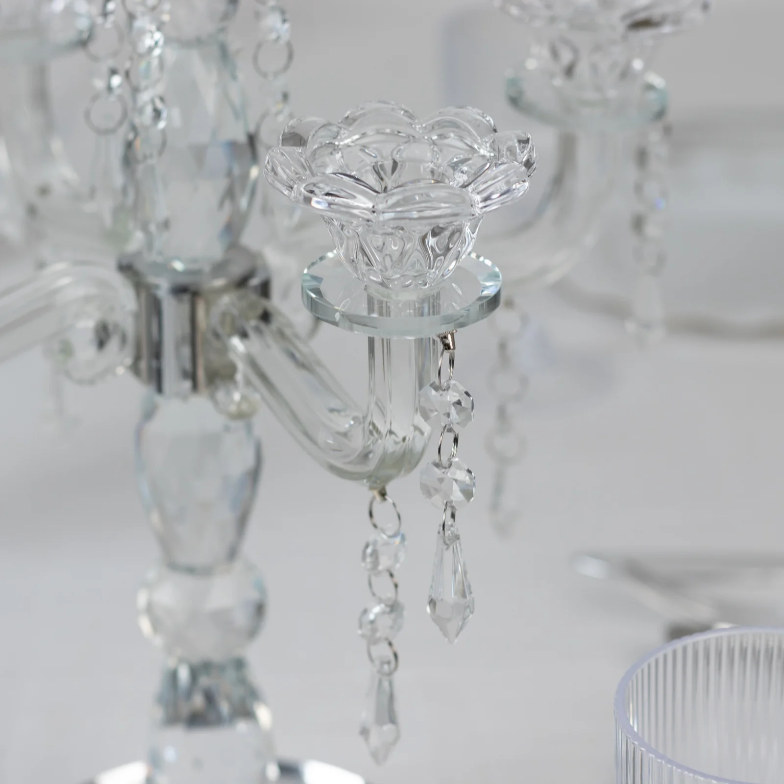 Crystal 5-Arm Candelabra Taper Candle Holder with Hanging Prisms & Round Mirror Base – Faceted Cut Glass Design - 14" Tall - Image 6