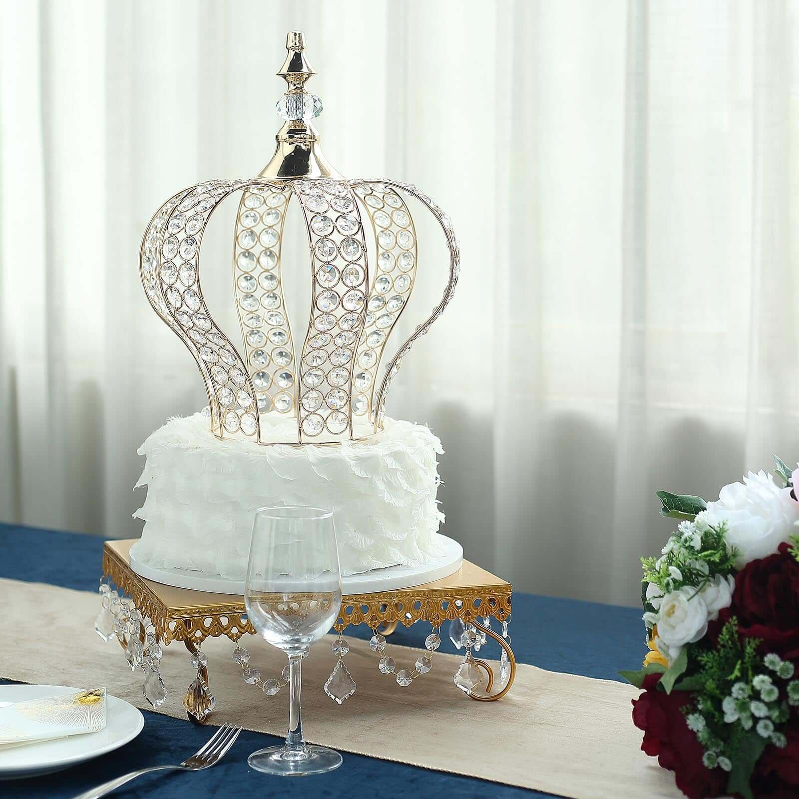 Crystal-Bead Royal Crown Cake Topper 14" Metallic Gold - Reusable Cake Centerpiece Decor for Royal-Themed Baby Showers Sweet 16 Cakes & Event Centerpieces - Image 5