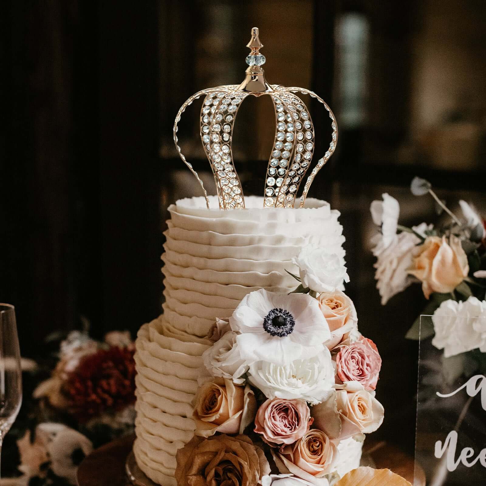 Crystal-Bead Royal Crown Cake Topper 16" Metallic Gold - Dazzling Cake Centerpiece Decor for Luxurious Birthdays Receptions & Romantic Celebrations - Image 2