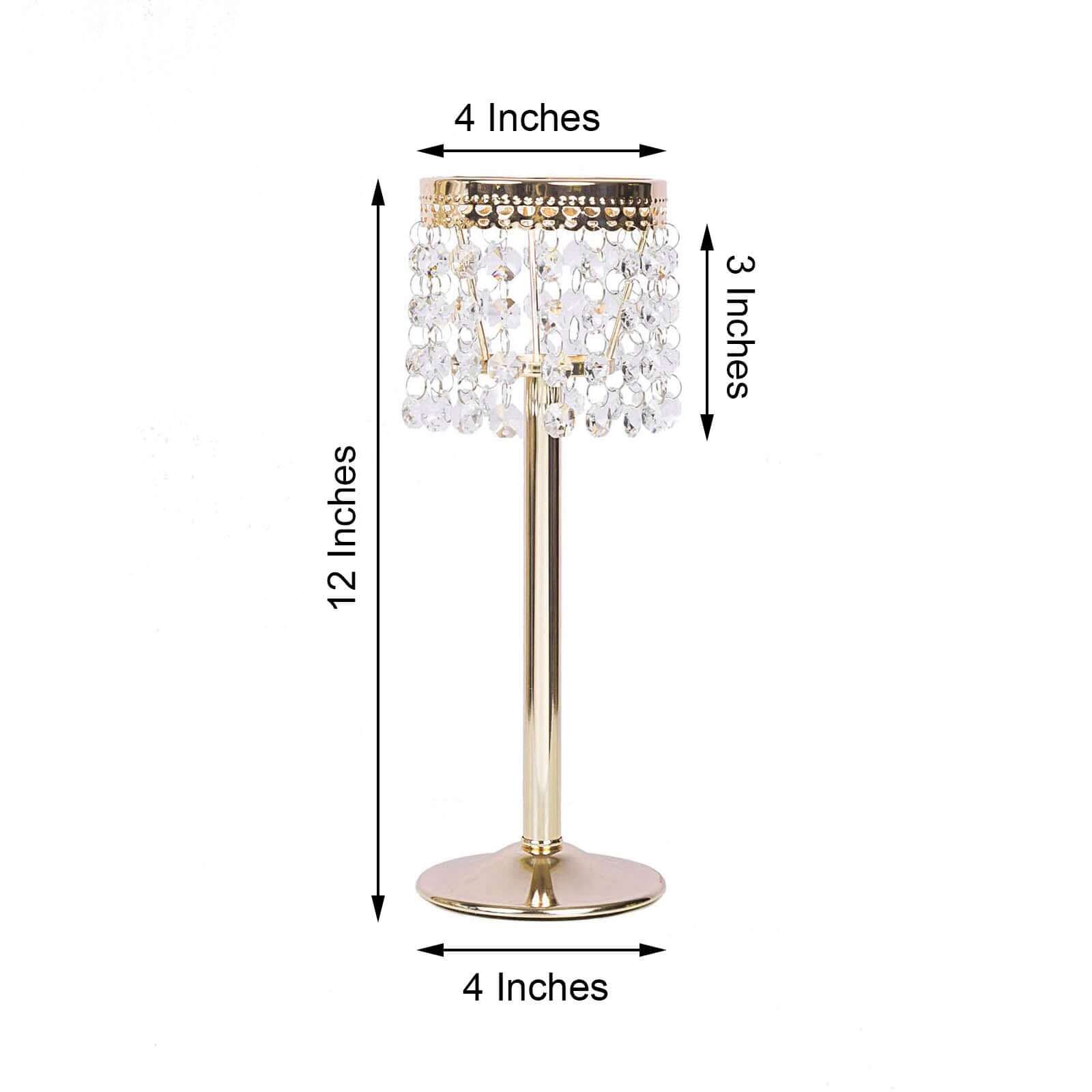 Crystal Beaded Chandelier Candle Holder 12" Gold - Stunning Metal Tealight Stand for Pillar Candles - Image 3