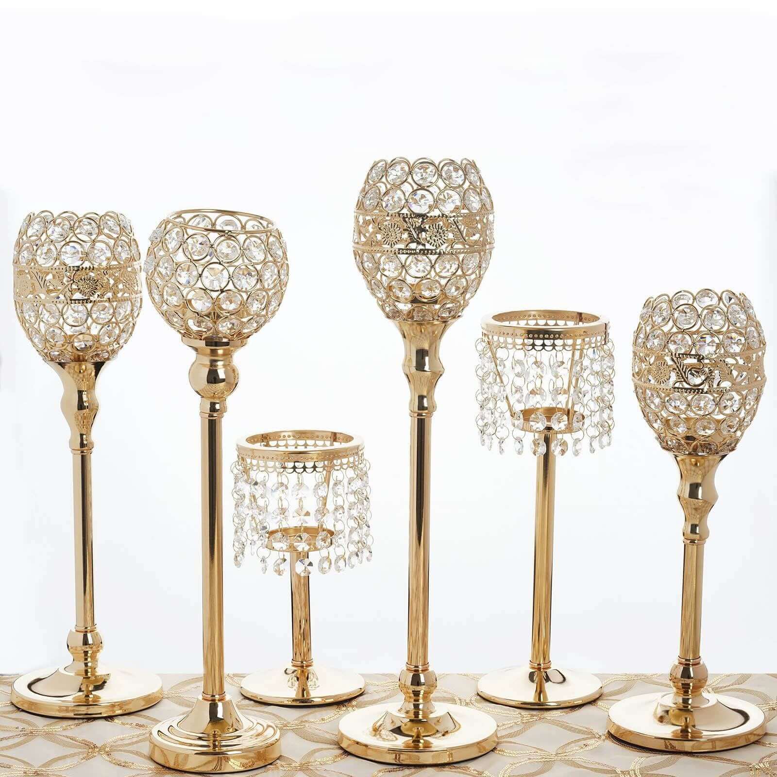 Crystal Beaded Chandelier Candle Holder 12" Gold - Stunning Metal Tealight Stand for Pillar Candles - Image 6