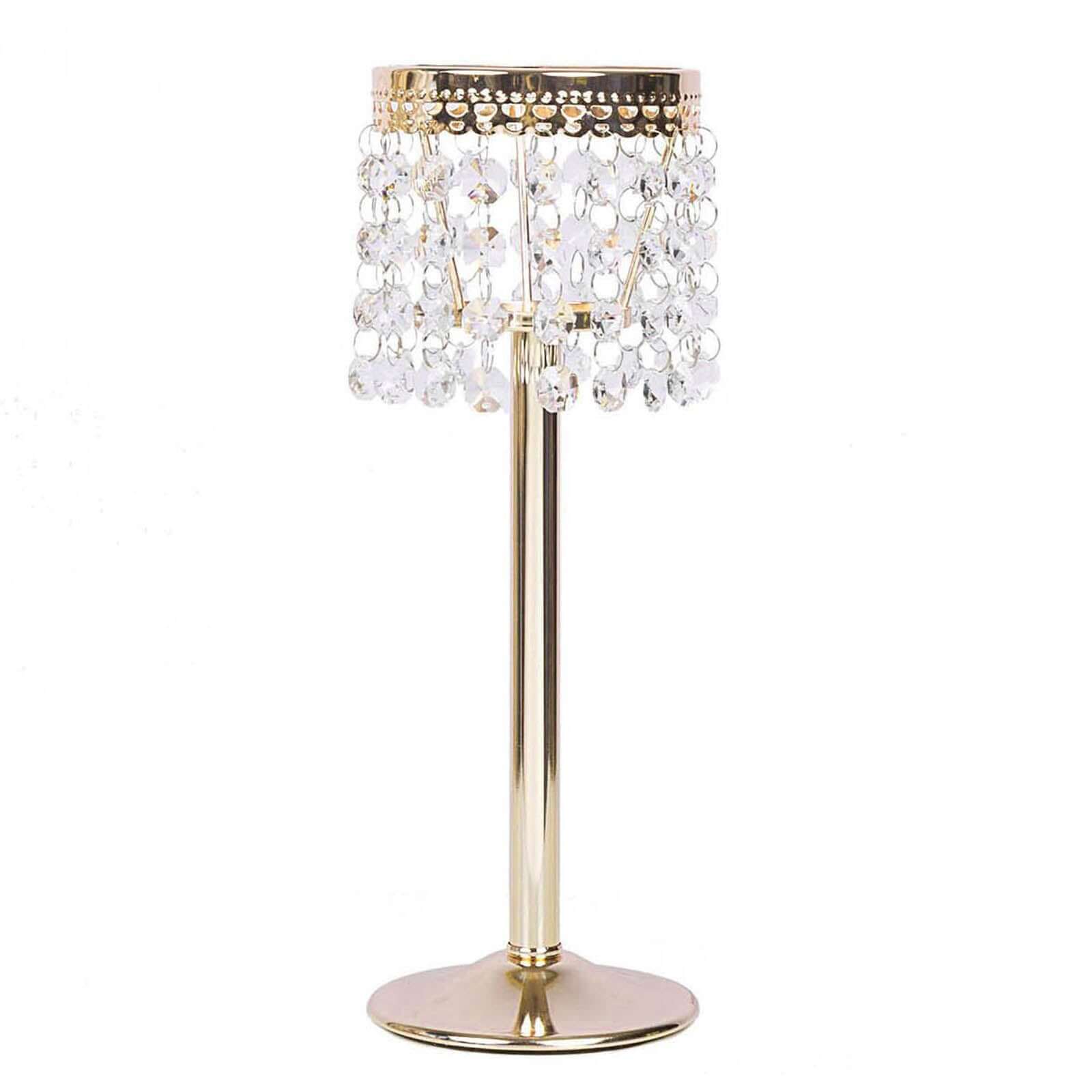 Crystal Beaded Chandelier Candle Holder 12" Gold - Stunning Metal Tealight Stand for Pillar Candles - Image 7