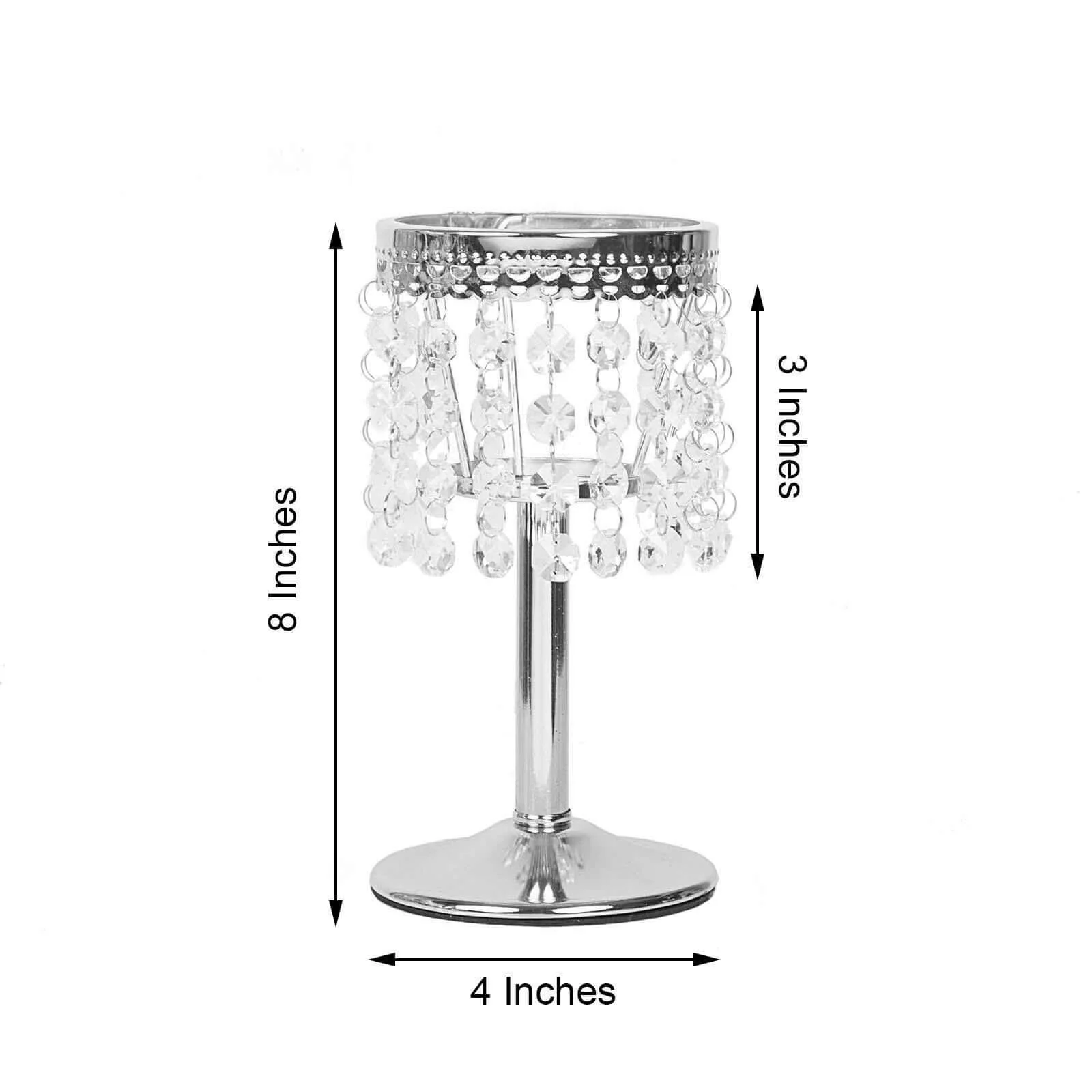 Crystal Beaded Chandelier Candle Holder 8" Silver - Metal Tealight Stand for Glamorous Pillar Candles - Image 3