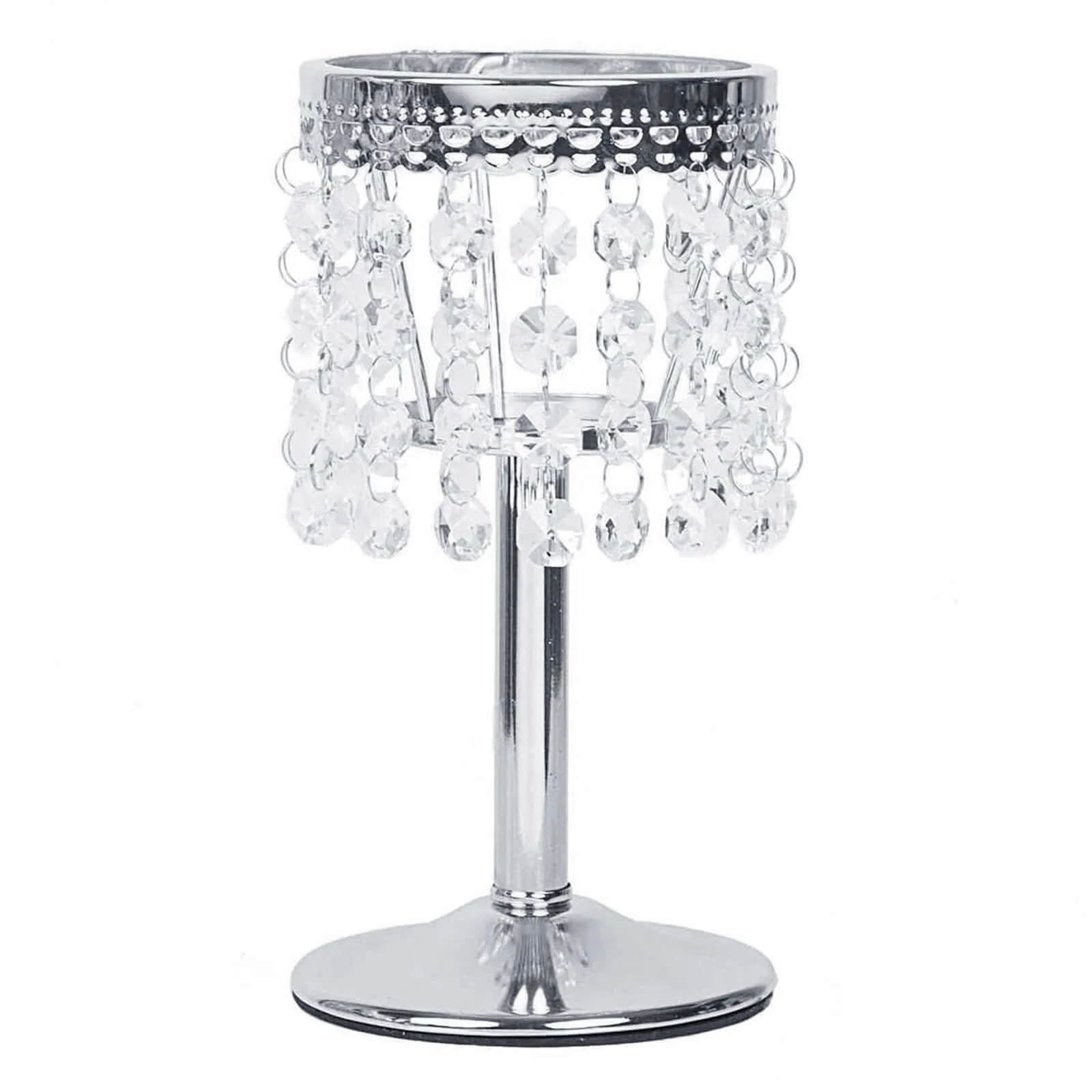 Crystal Beaded Chandelier Candle Holder 8" Silver - Metal Tealight Stand for Glamorous Pillar Candles - Image 6