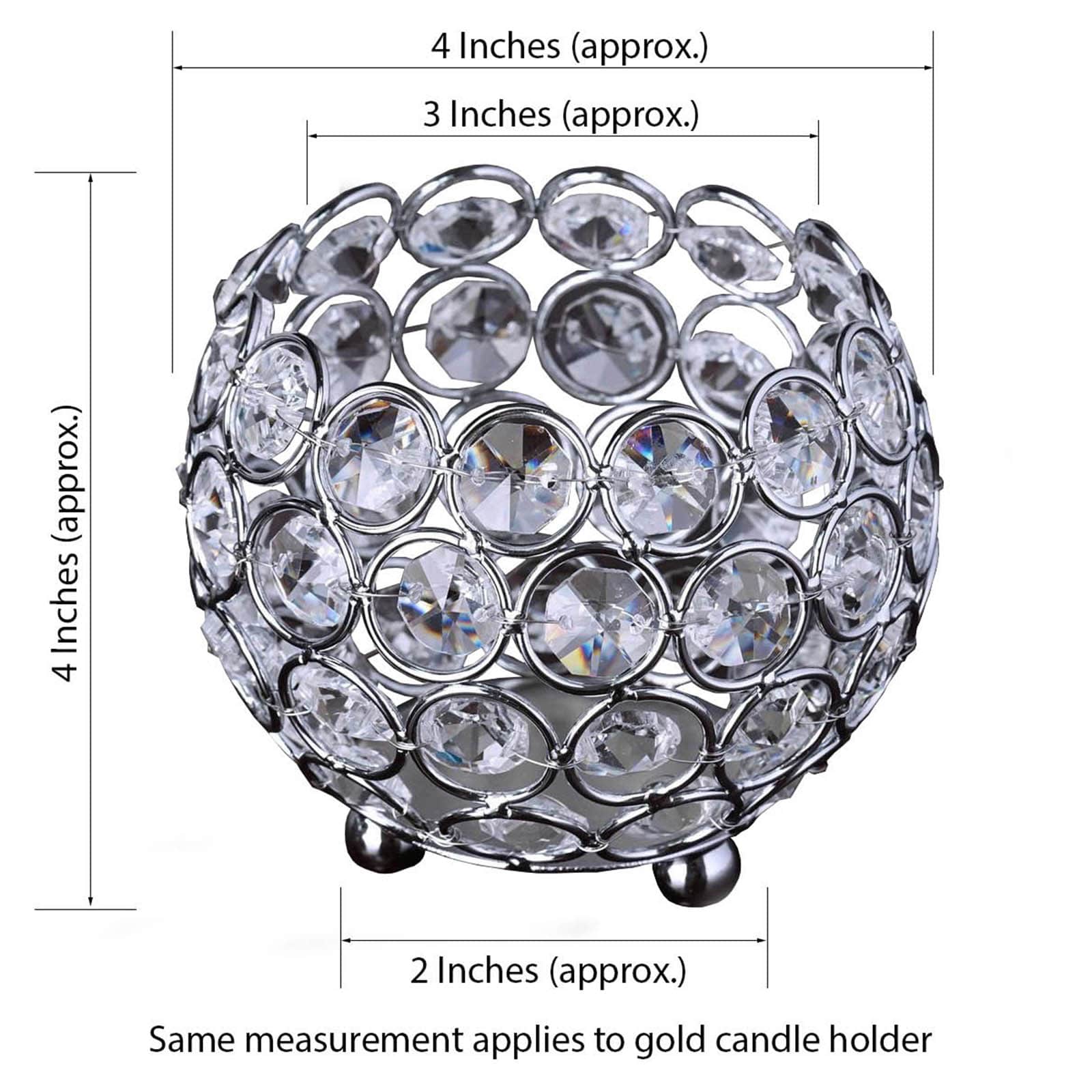 Crystal Beaded Metal Votive Tealight Candle Holder 4" Round Gold - Multipurpose Table Vase for Stylish Decor - Image 3