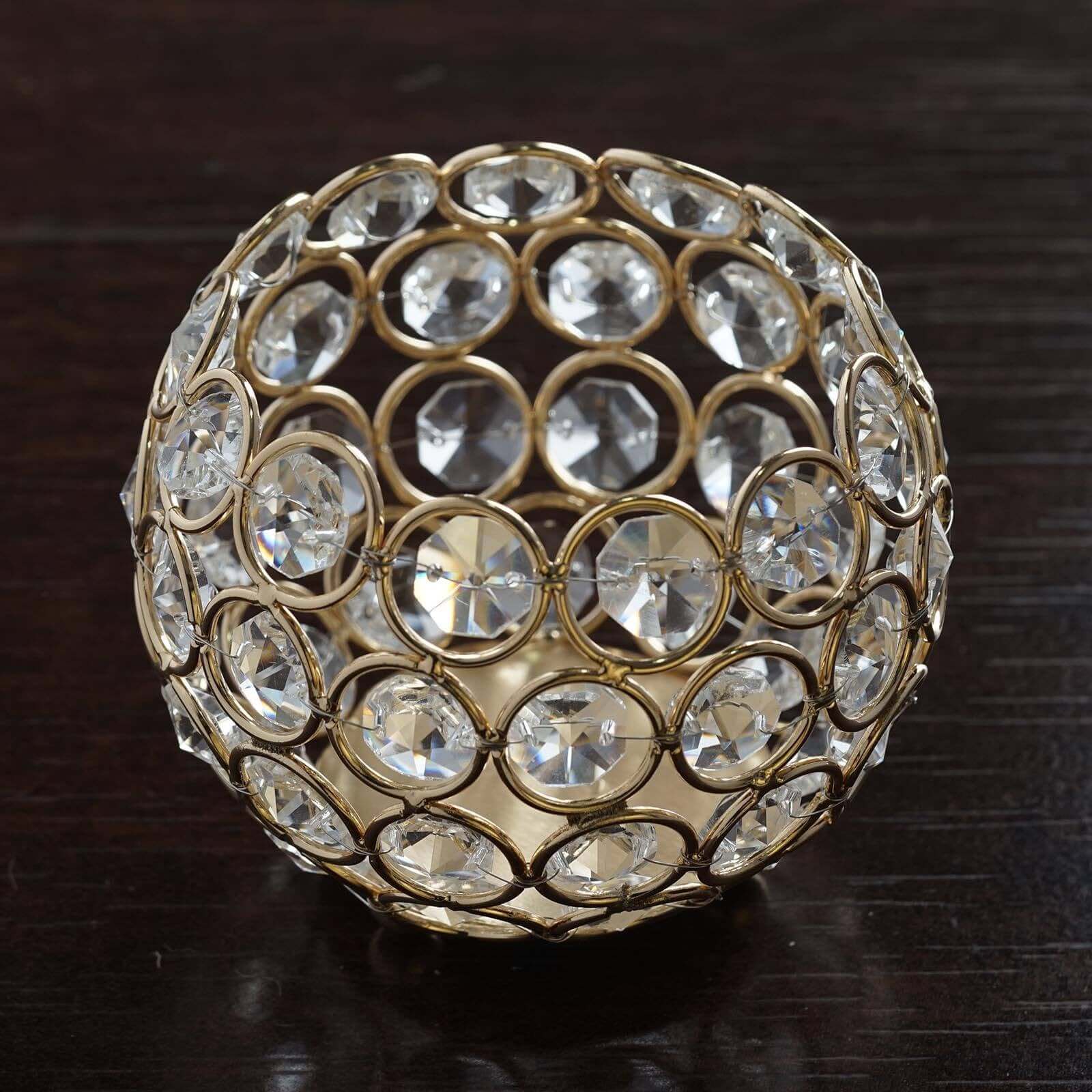 Crystal Beaded Metal Votive Tealight Candle Holder 4" Round Gold - Multipurpose Table Vase for Stylish Decor - Image 7