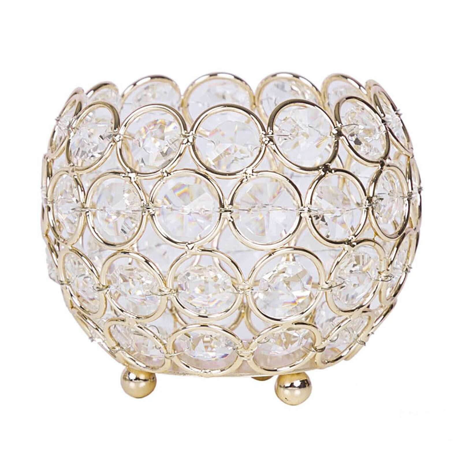 Crystal Beaded Metal Votive Tealight Candle Holder 4" Round Gold - Multipurpose Table Vase for Stylish Decor - Image 8