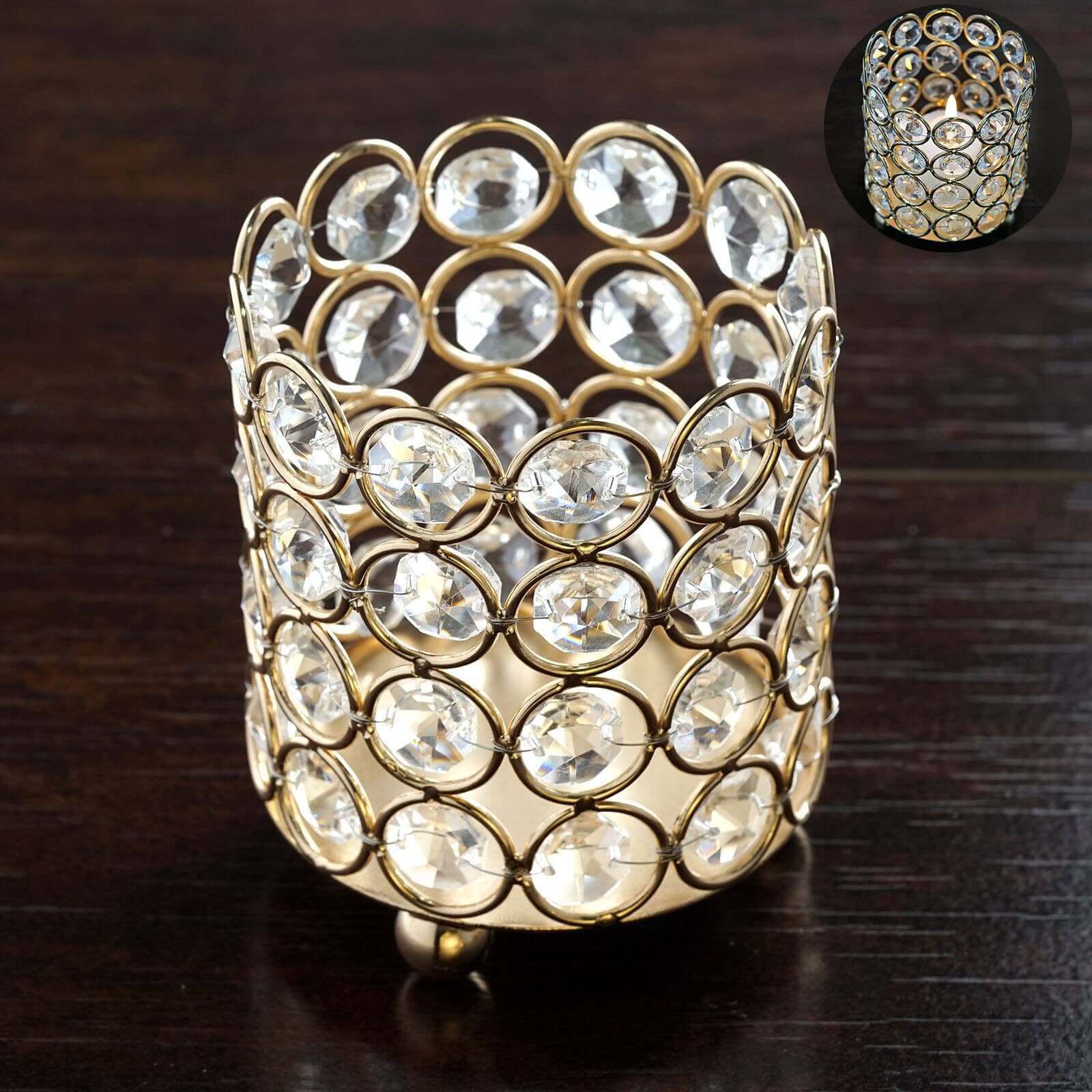 Crystal Beaded Metal Votive Tealight Candle Holder 4" Tall Gold - Versatile Multipurpose Table Vase - Image 7