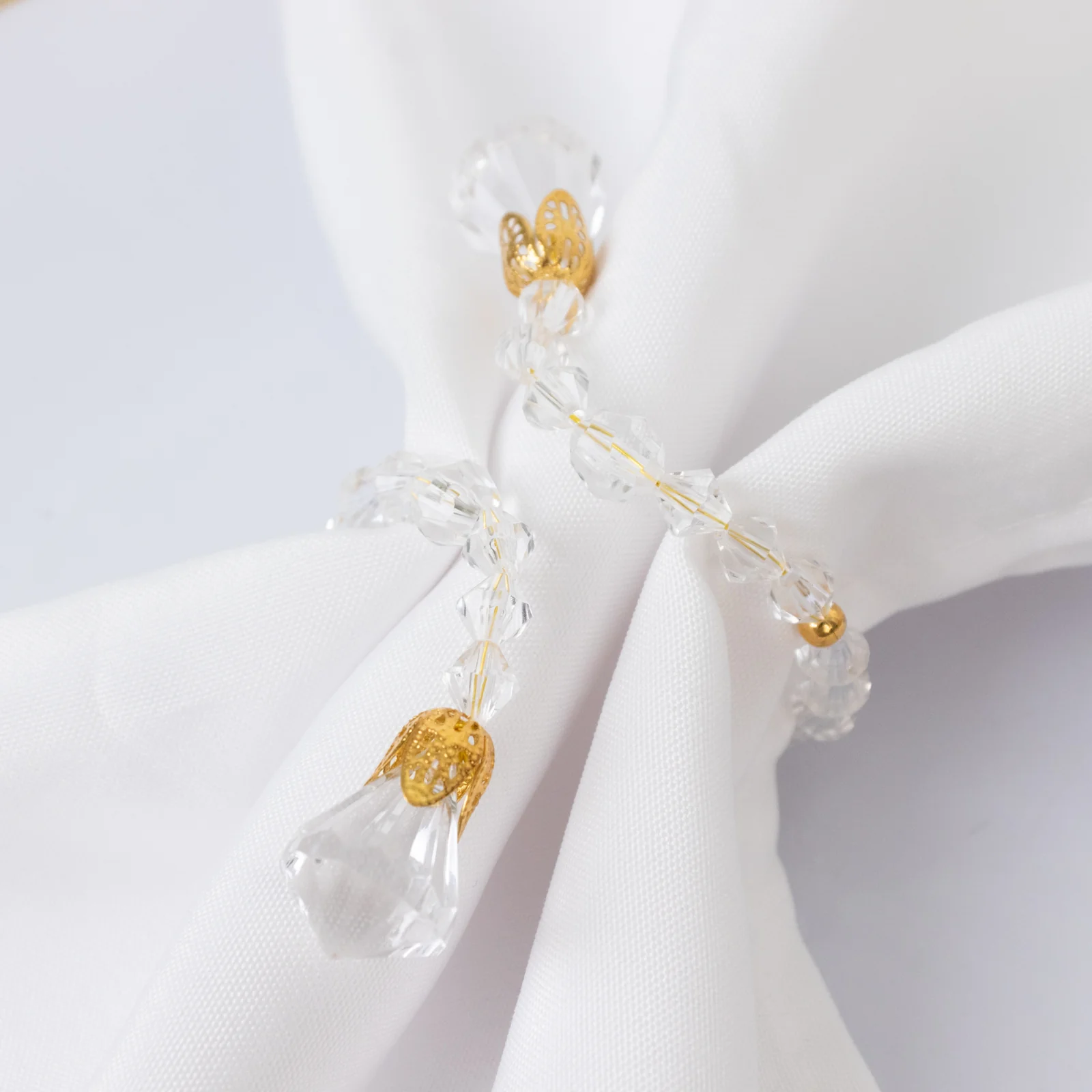 10 Pack Crystal Beaded Napkin Rings – Clear Beads with Gold Accents, Elegant Decorative Table Accessories and Sash Holders - 10" - Image 2