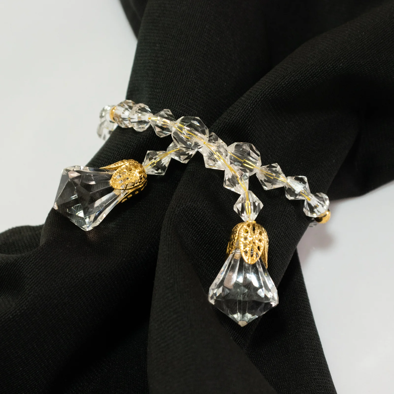 10 Pack Crystal Beaded Napkin Rings – Clear Beads with Gold Accents, Elegant Decorative Table Accessories and Sash Holders - 10" - Image 7