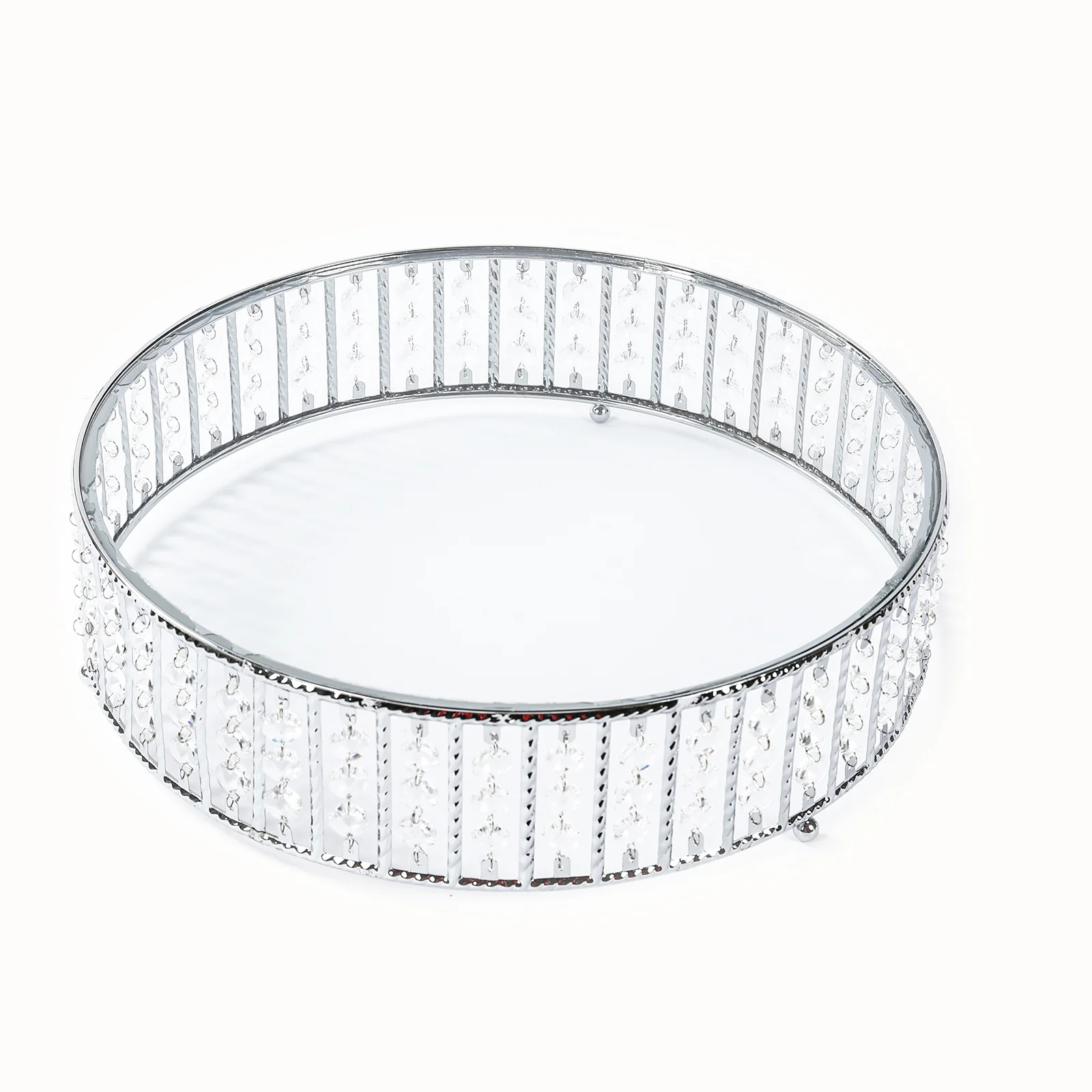 Crystal Cake Stand with Hanging Beads and Glass Top – 14" Round Silver Metal Dessert Display Tray - Image 5