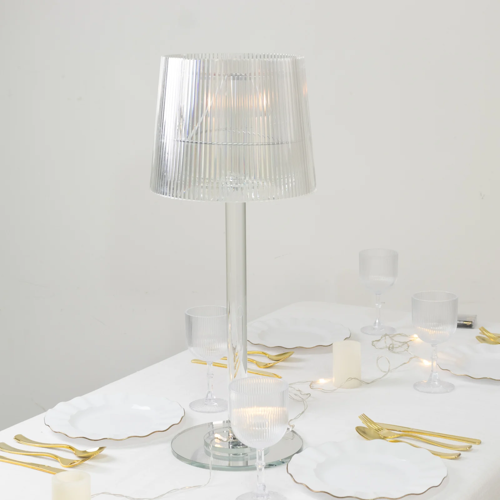 Crystal Candle Lamp with Ribbed Shade – 23" Clear Acrylic Column Candle Holder for Tealight & Taper Candles - Image 7