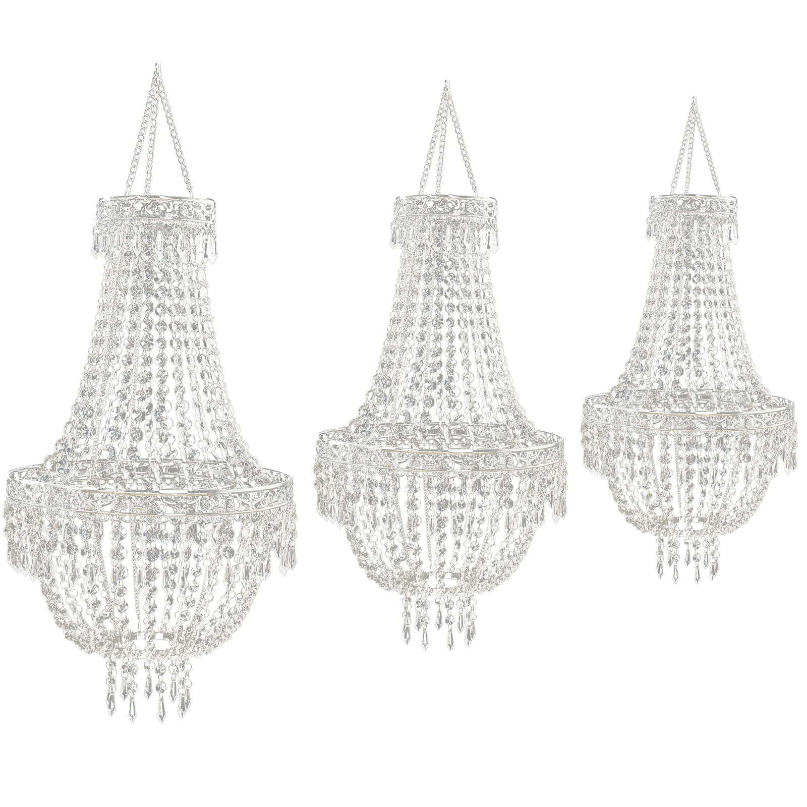 Empire Style Beaded Crystal Chandelier with Silver Ornate Metal Frame, Adjustable Hanging Farmhouse Pendant Ceiling Lighting - 2ft - Image 6