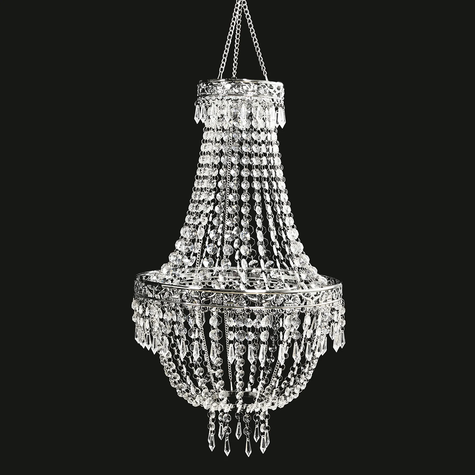 Empire Style Beaded Crystal Chandelier with Silver Ornate Metal Frame, Adjustable Hanging Farmhouse Pendant Ceiling Lighting - 2ft - Image 9