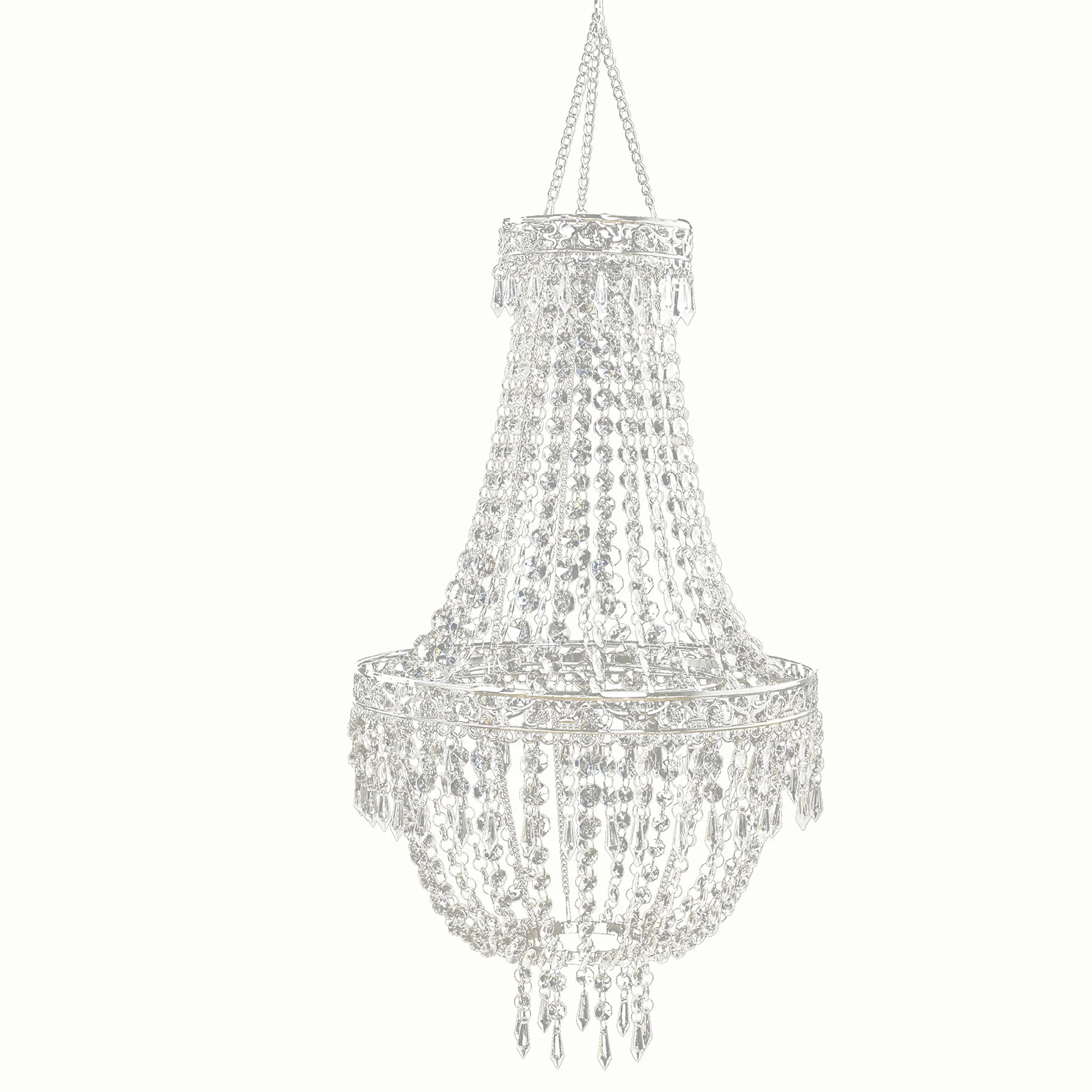 Empire Style Beaded Crystal Chandelier with Silver Ornate Metal Frame, Adjustable Hanging Farmhouse Pendant Ceiling Lighting - 3ft - Image 2