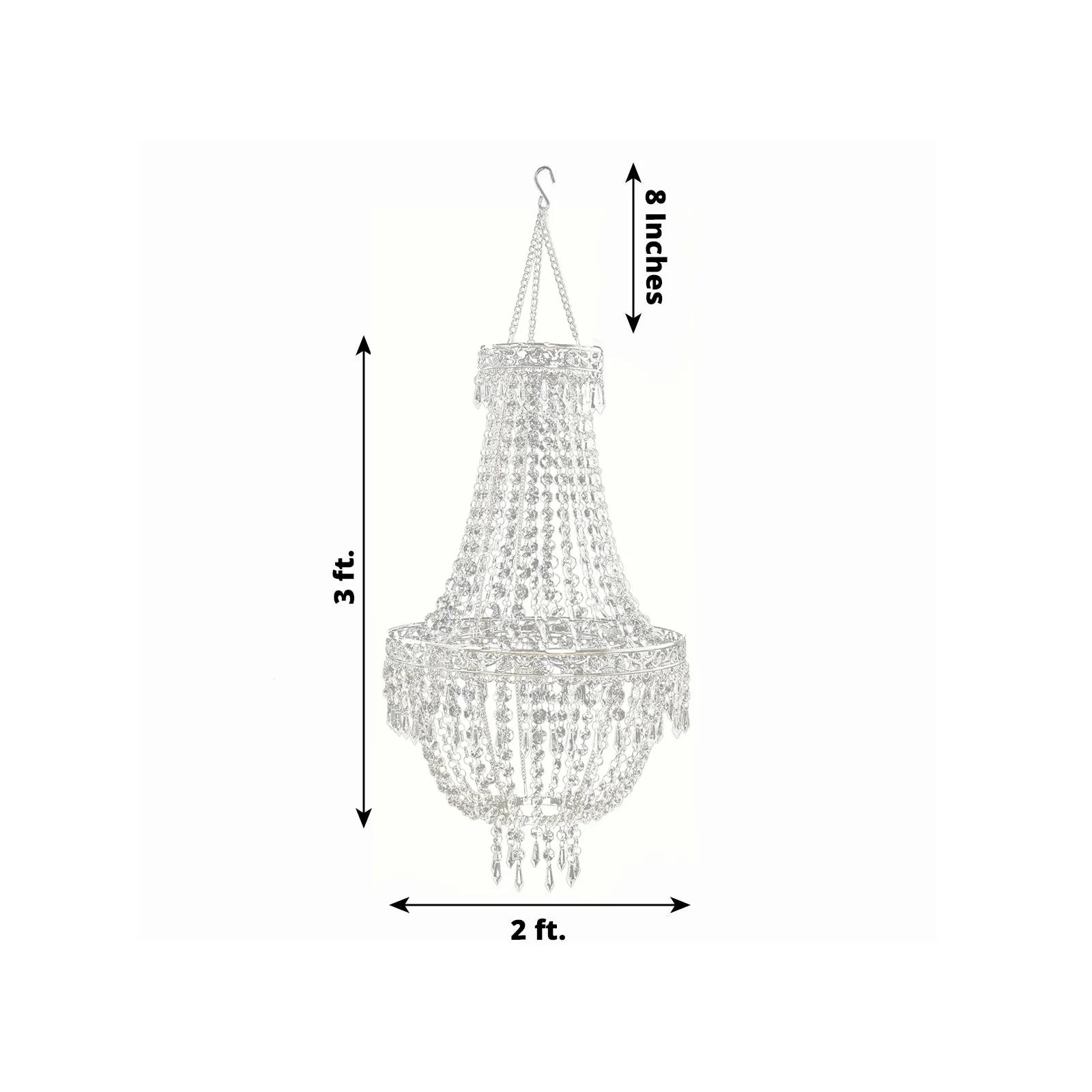 Empire Style Beaded Crystal Chandelier with Silver Ornate Metal Frame, Adjustable Hanging Farmhouse Pendant Ceiling Lighting - 3ft - Image 3