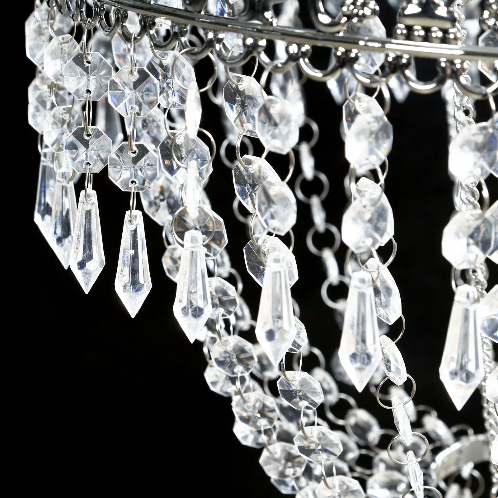 Empire Style Beaded Crystal Chandelier with Silver Ornate Metal Frame, Adjustable Hanging Farmhouse Pendant Ceiling Lighting - 3ft - Image 9