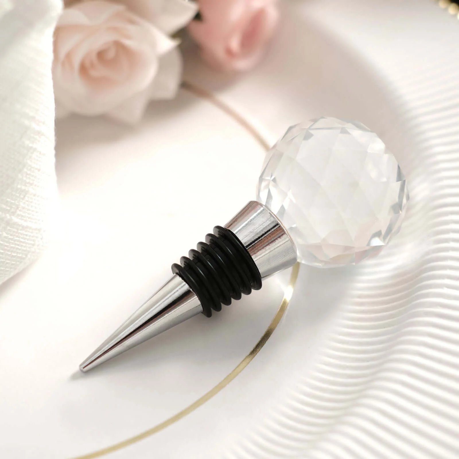 Crystal Glass Ball Metal Wine Bottle Stopper Plug Party Favor Gift Box - Clear Box, Thank You Card, and Ribbon Included - Image 12