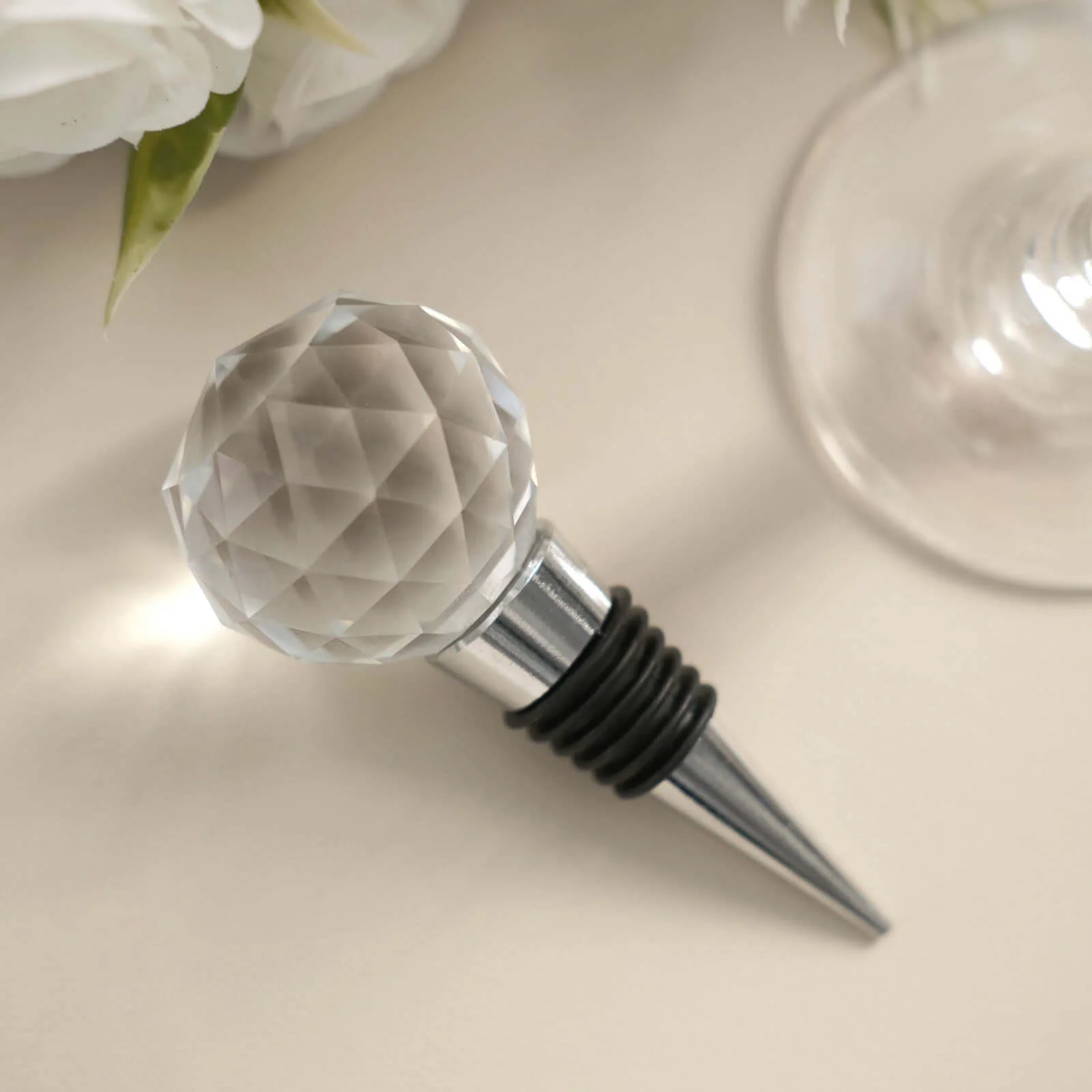 Crystal Glass Ball Metal Wine Bottle Stopper Plug Party Favor Gift Box - Clear Box, Thank You Card, and Ribbon Included - Image 6