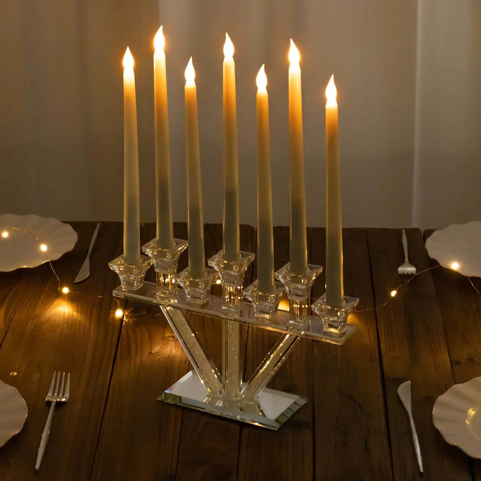 Crystal Glass Candelabra With Crystal Filler 12" - 7-Branch Taper Candle Stick Holder Stand Table Centerpiece With Mirror Base - Image 10
