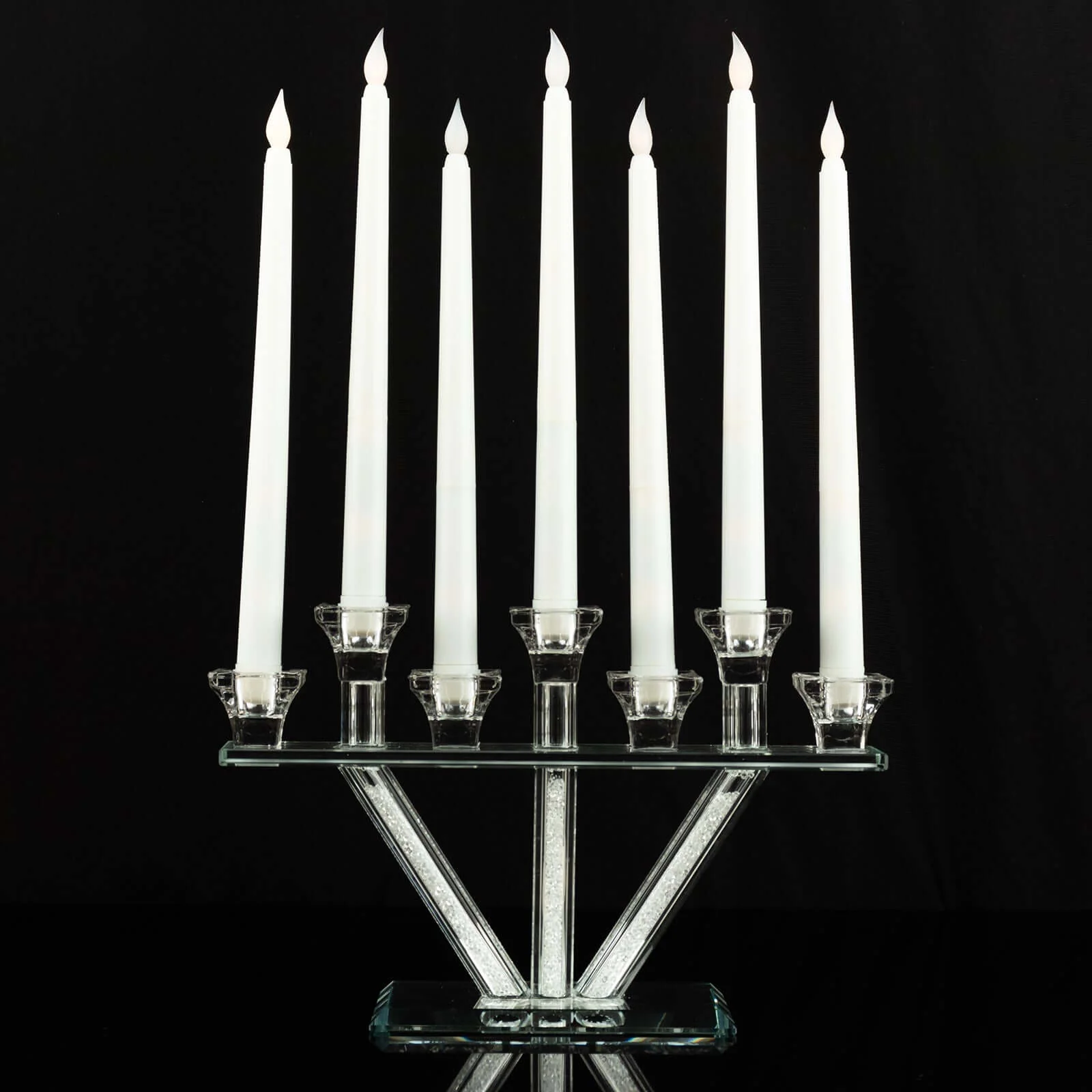 Crystal Glass Candelabra With Crystal Filler 12" - 7-Branch Taper Candle Stick Holder Stand Table Centerpiece With Mirror Base - Image 12