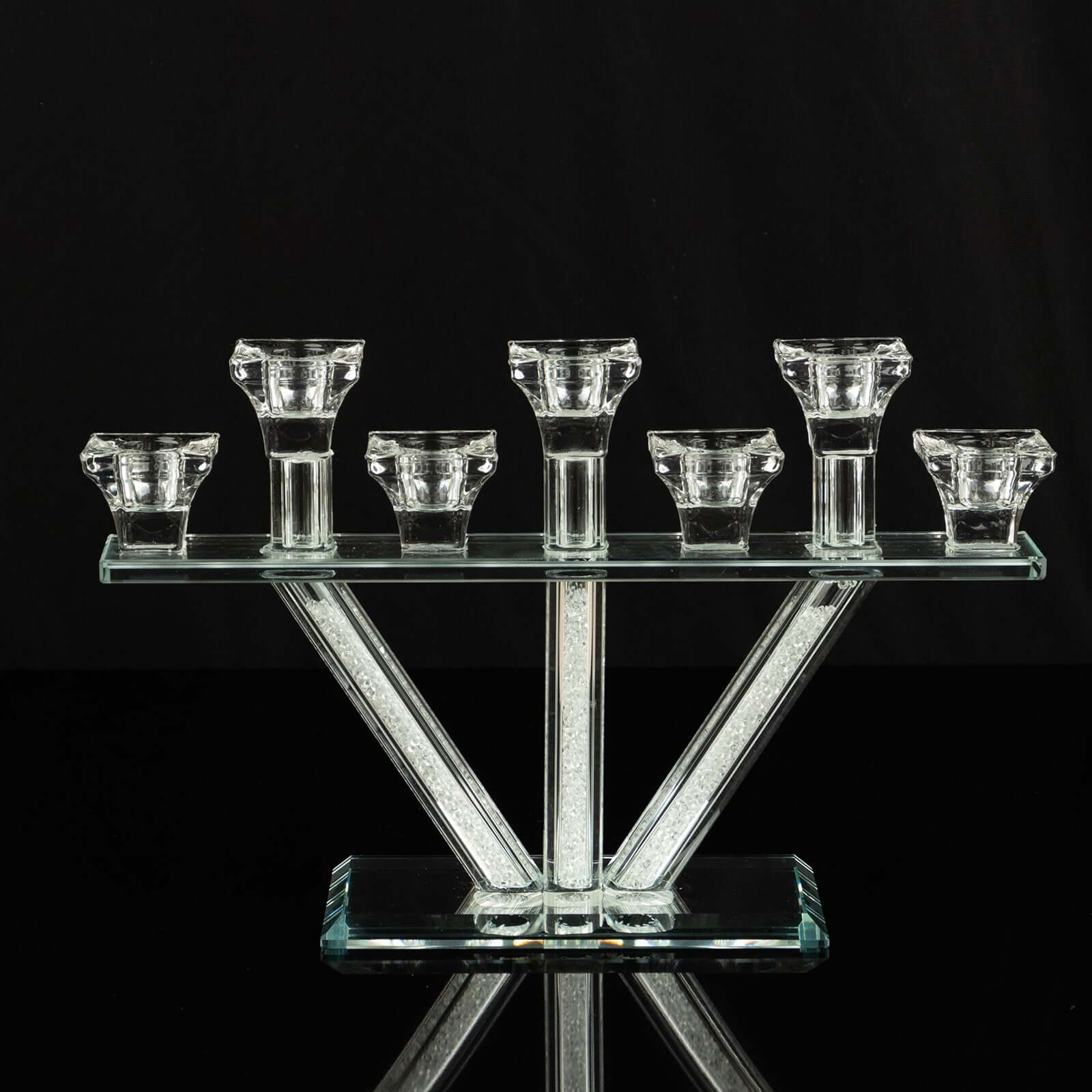 Crystal Glass Candelabra With Crystal Filler 12" - 7-Branch Taper Candle Stick Holder Stand Table Centerpiece With Mirror Base - Image 15