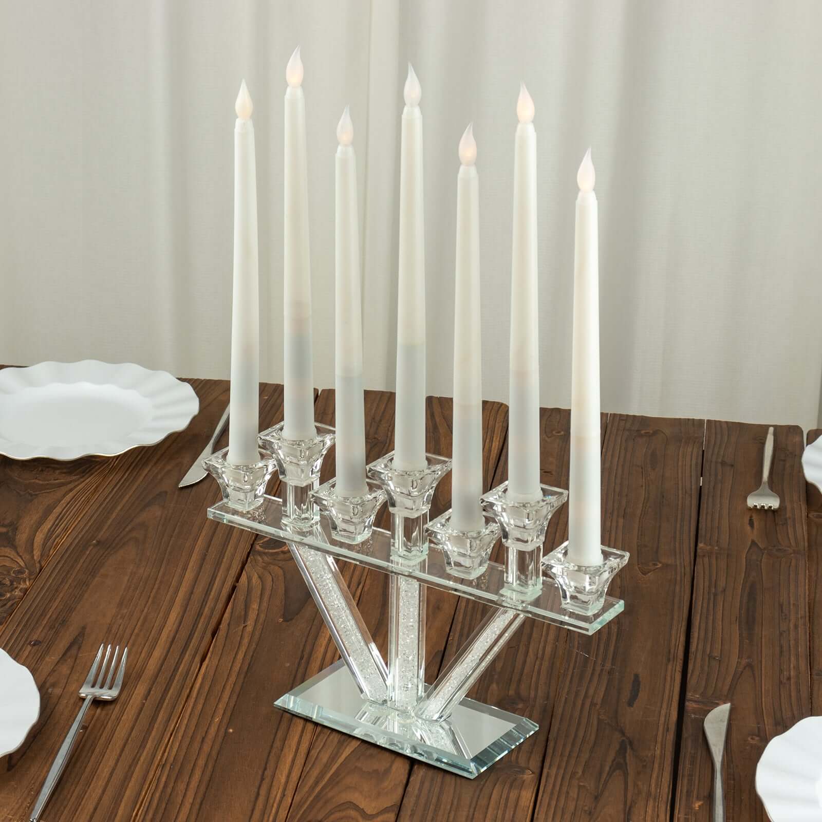 Crystal Glass Candelabra With Crystal Filler 12" - 7-Branch Taper Candle Stick Holder Stand Table Centerpiece With Mirror Base - Image 5