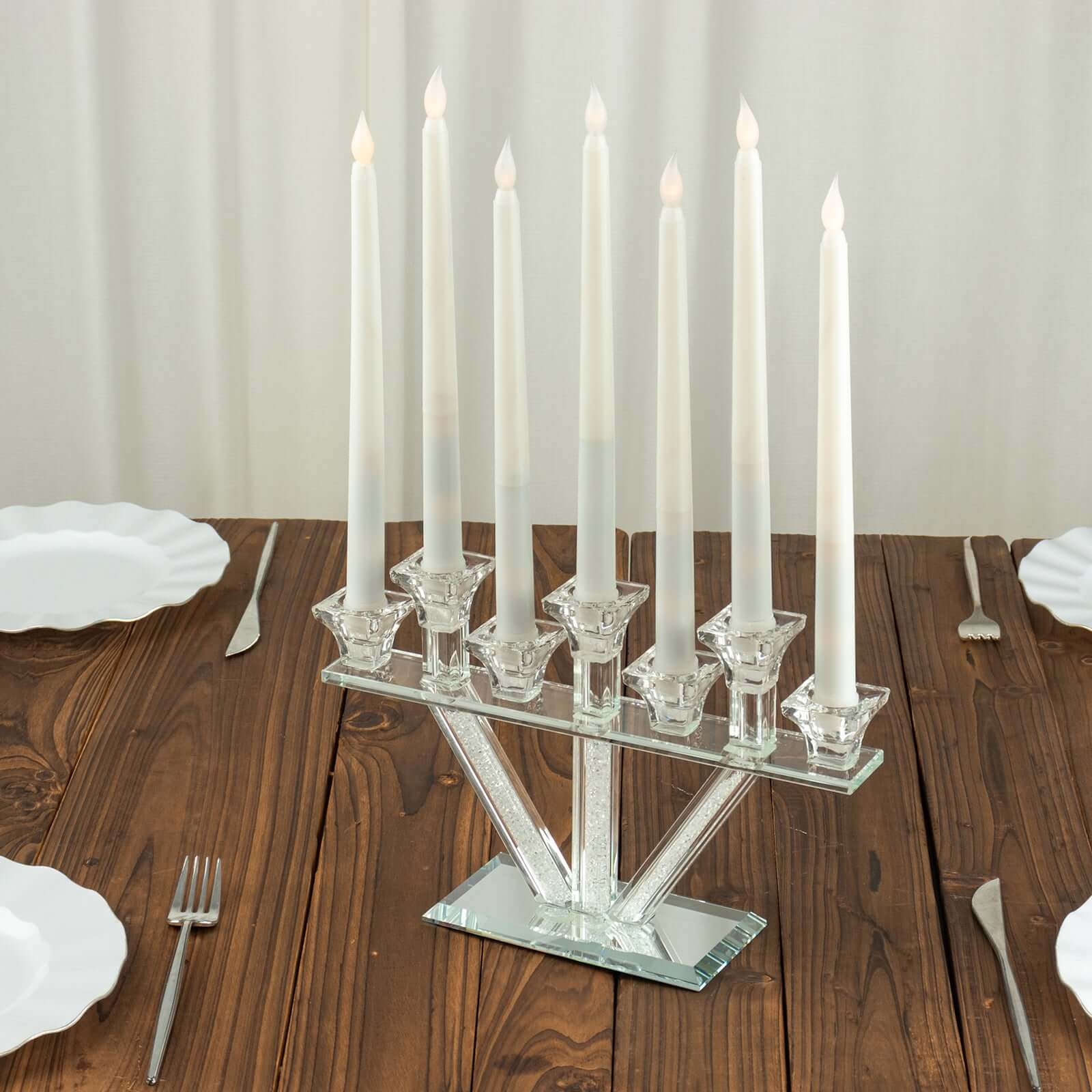 Crystal Glass Candelabra With Crystal Filler 12" - 7-Branch Taper Candle Stick Holder Stand Table Centerpiece With Mirror Base - Image 8
