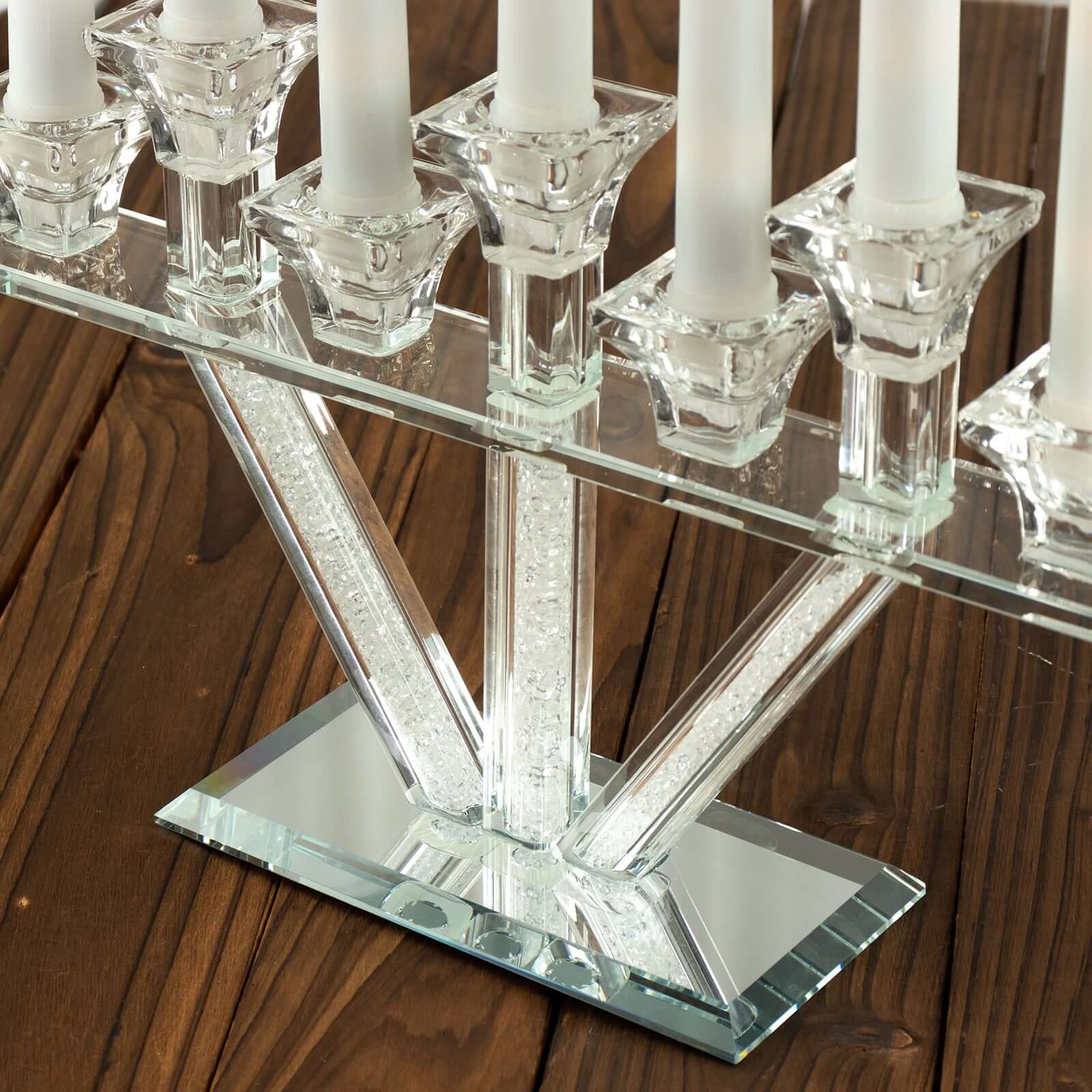 Crystal Glass Candelabra With Crystal Filler 12" - 7-Branch Taper Candle Stick Holder Stand Table Centerpiece With Mirror Base - Image 9