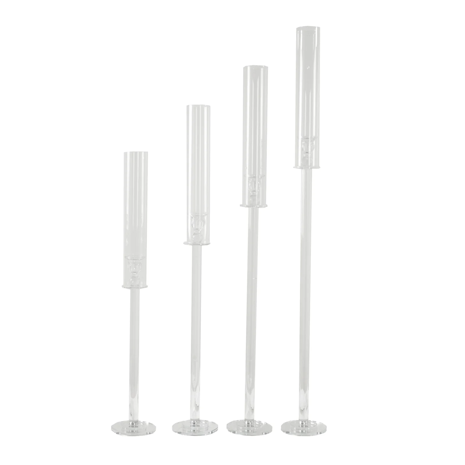 Set of 4 Crystal Glass Hurricane Taper Candle Holders, Clear Cylinder Chimney Tubes - Decorative Tall Candle Stands 29", 33", 37", 41" - Image 5