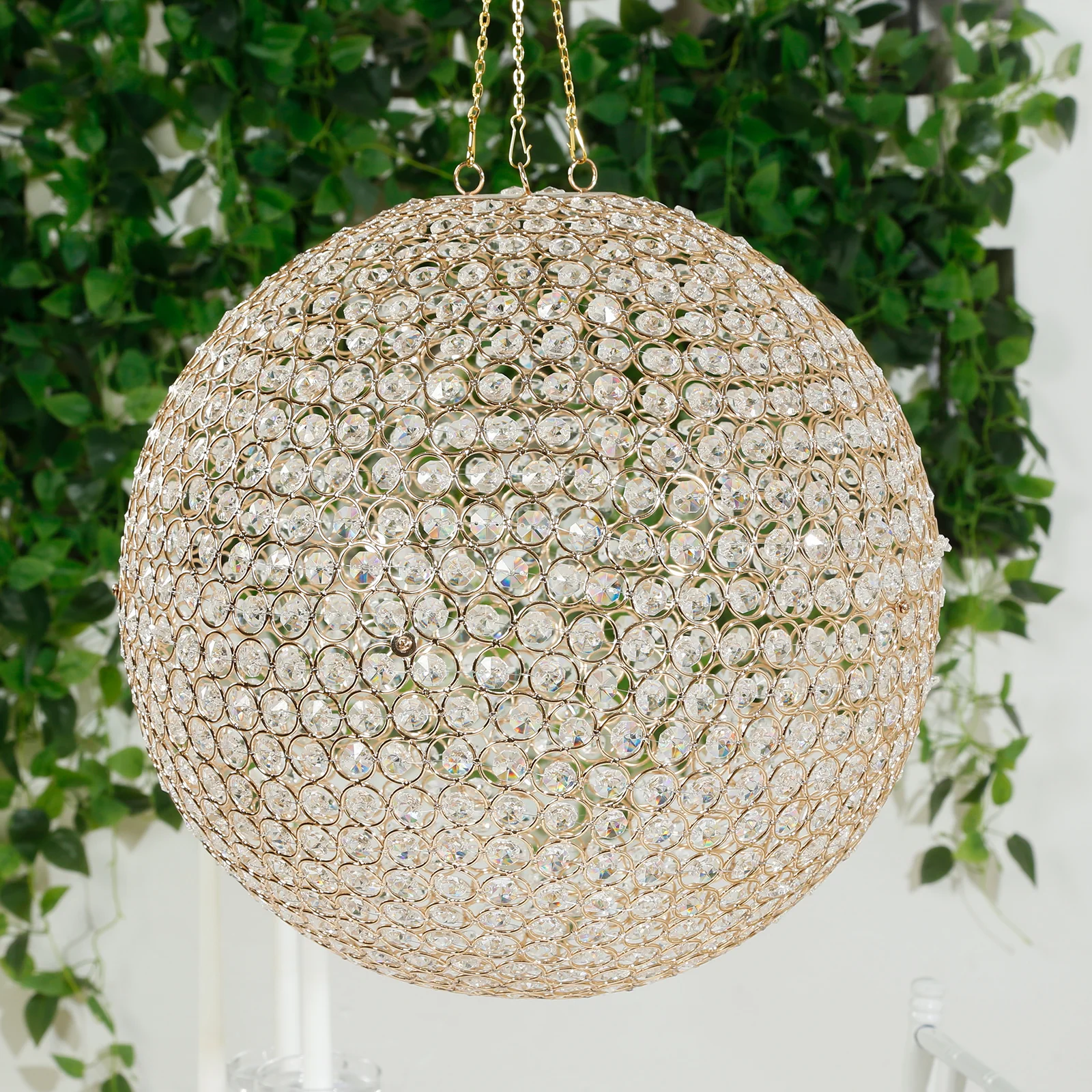 Crystal Globe Chandelier Pendant – 16" Hanging Beaded Ball with Gold Metal Hook & Chain, Decorative Accent - Image 8