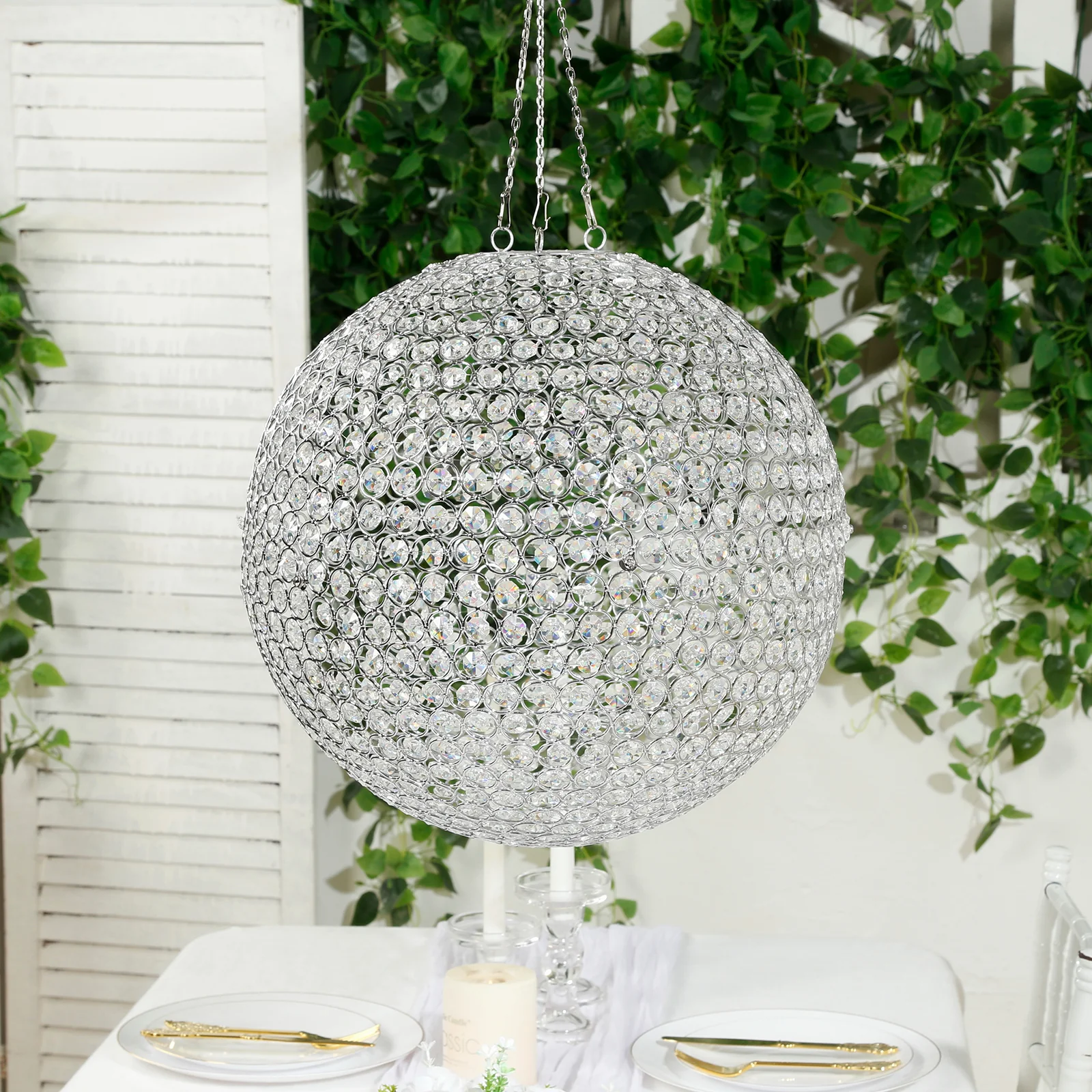 Crystal Globe Chandelier Pendant – 16" Hanging Beaded Ball with Silver Metal Hook & Chain, Decorative Accent - Image 6