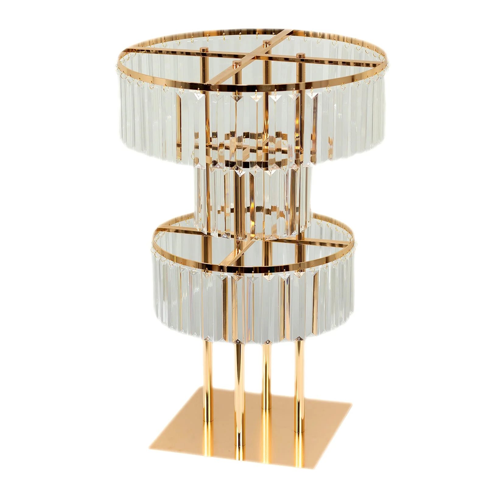 Crystal Pendant 3-Tier Table Centerpiece Chandelier in Gold, 27" Flower Stand Metal Vase Round Pedestal with Hanging Crystals - Image 7