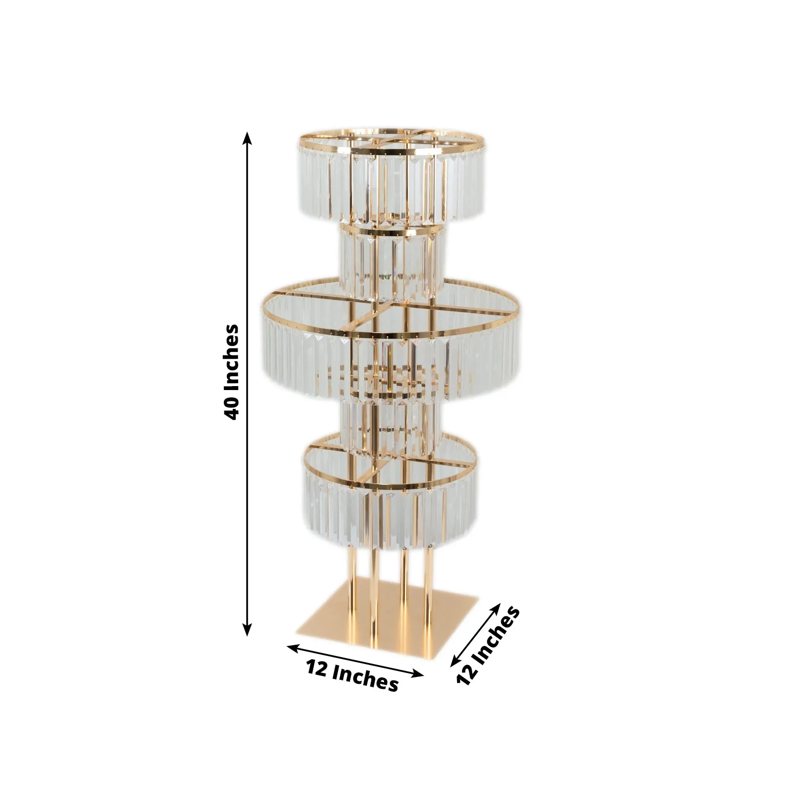 Crystal Pendant 5-Tier Table Centerpiece Chandelier in Gold, 40" Flower Stand Metal Vase Round Pedestal with Hanging Crystals - Image 3
