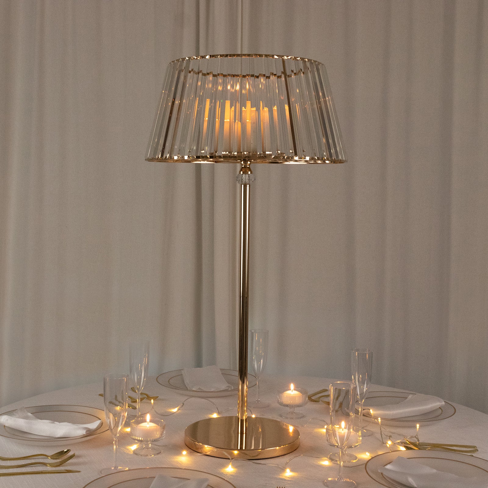 Gold Crystal Pendant Candle Holders 38" Classic Empire Lamp Shade Style, Votive Candle Stand for Table Centerpieces - Image 6