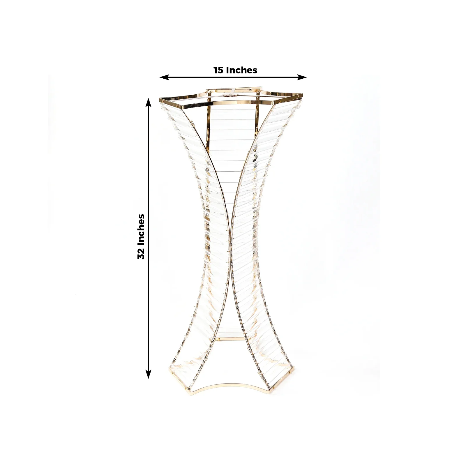 Crystal Pendant Flower Stand with Gold Metal Frame – 32" Hourglass Column Vase Holder for Floral Arrangements & Table Centerpieces - Image 3