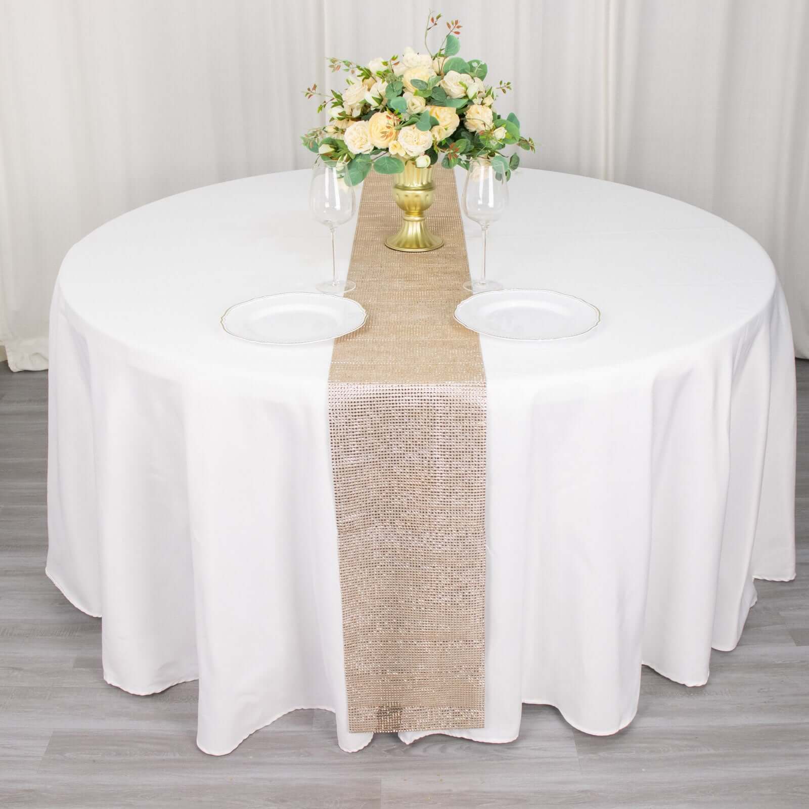 Crystal Rhinestone Table Runner 10"x108" Champagne - Shiny Diamond Mesh Bling Table Decor - Image 2