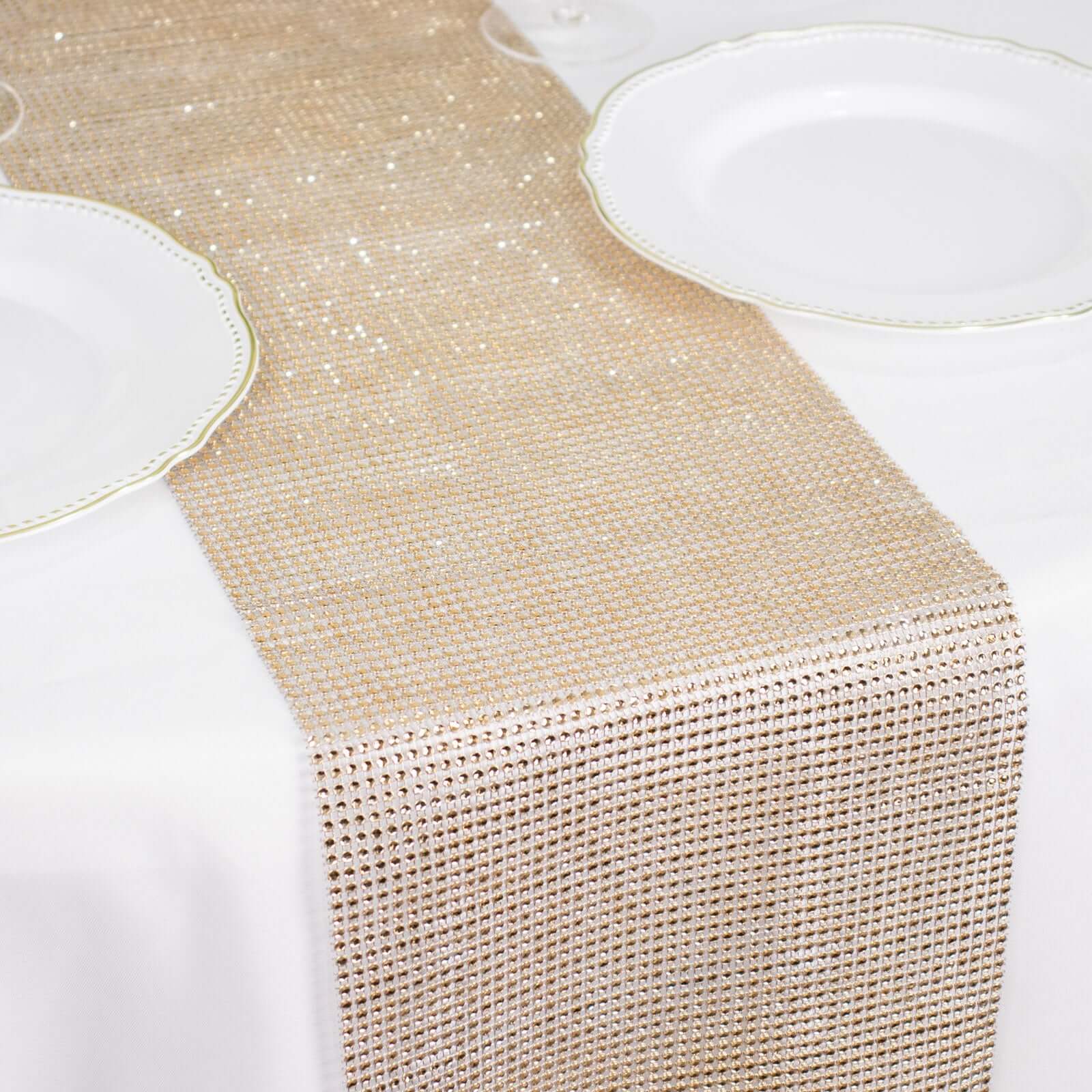 Crystal Rhinestone Table Runner 10"x108" Champagne - Shiny Diamond Mesh Bling Table Decor - Image 5