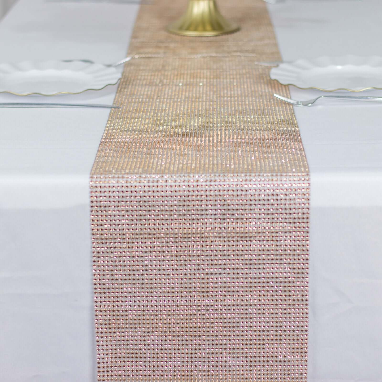Crystal Rhinestone Table Runner 10"x108" Champagne - Shiny Diamond Mesh Bling Table Decor - Image 8
